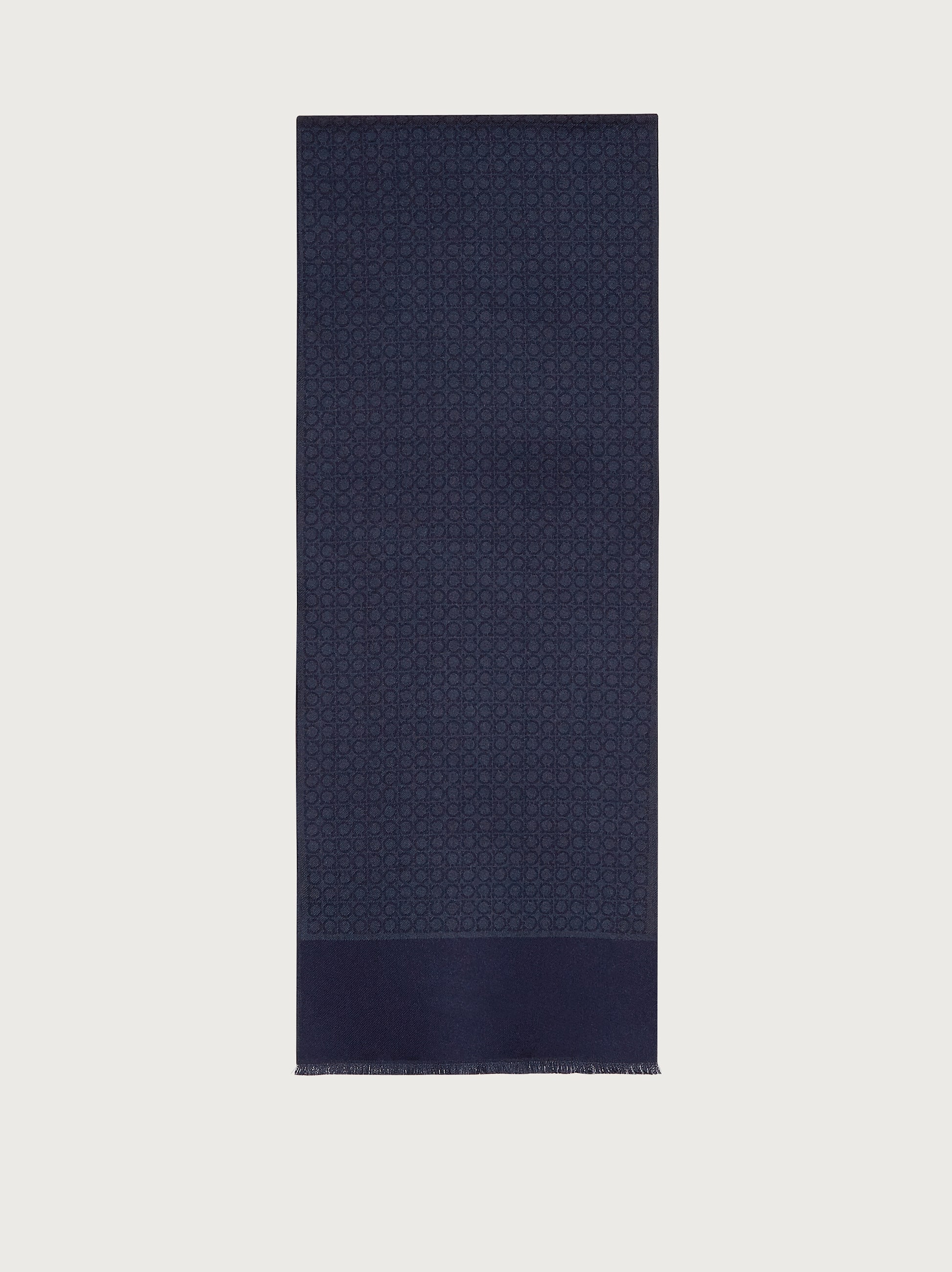 Ferragamo Gancini-print Fringed Scarf In Blue