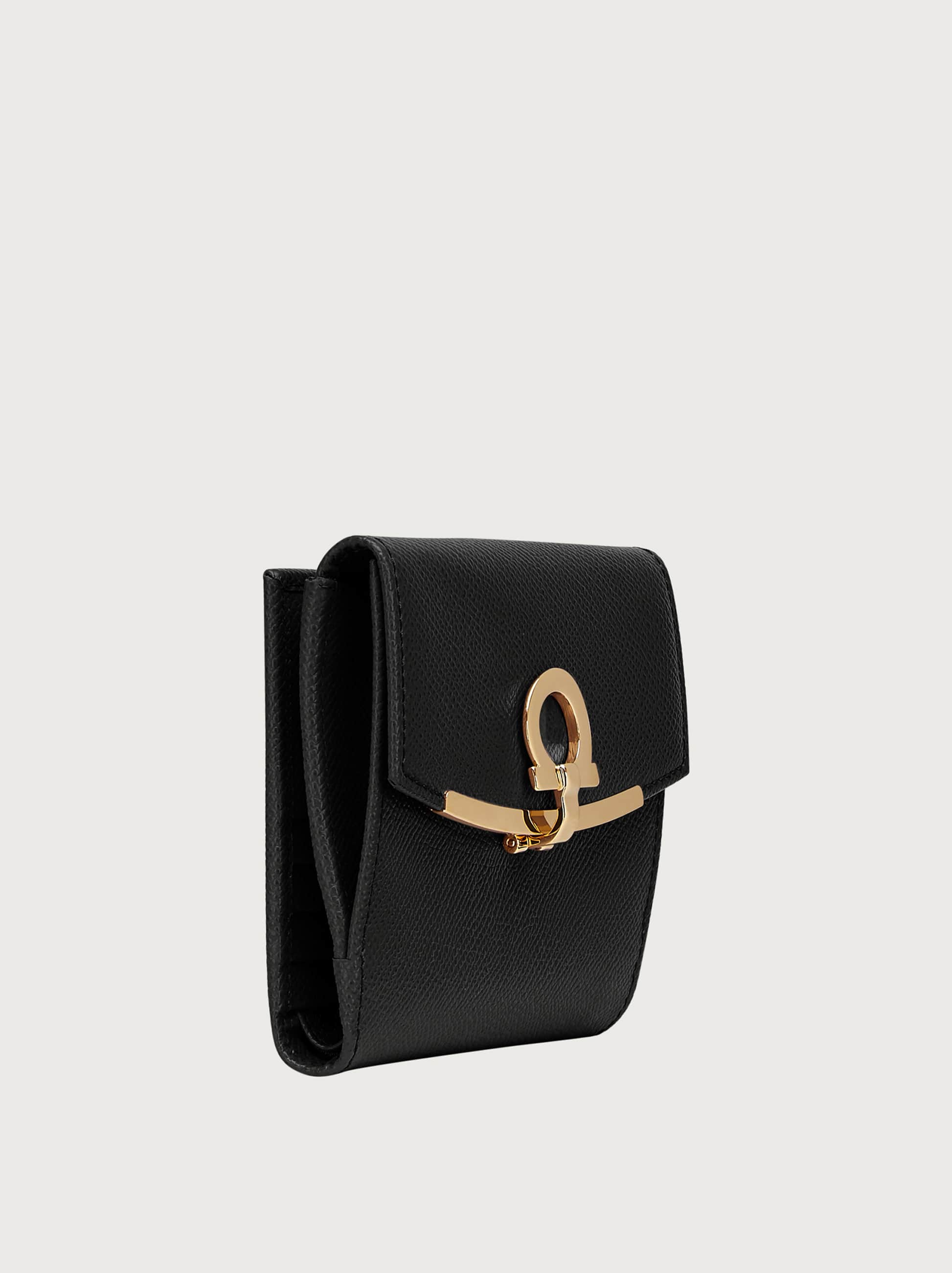  Ferragamo Damen Französische Brieftasche Mit Gancini-element Schwarz 