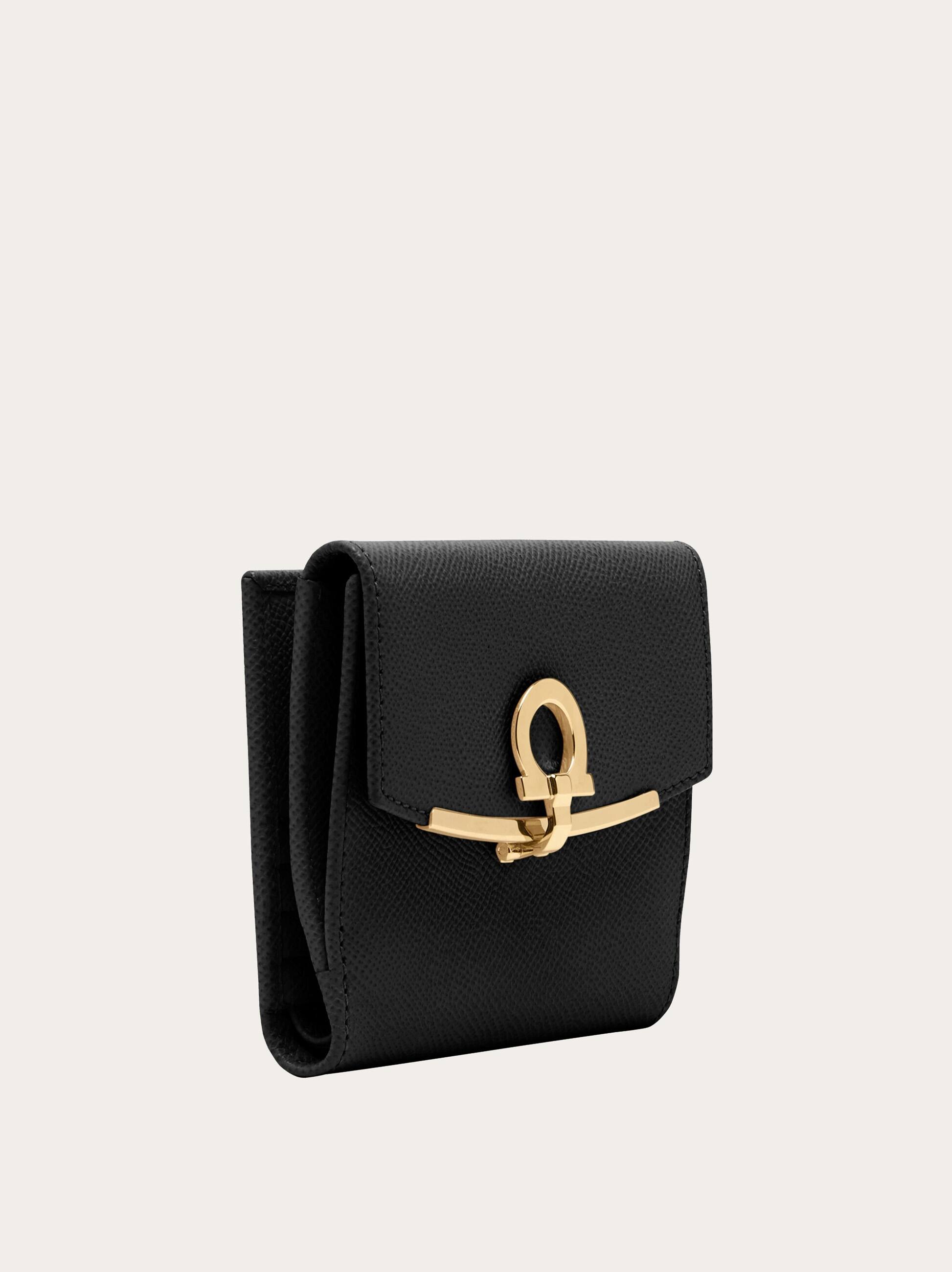  Ferragamo Damen Französische Brieftasche Mit Gancini-element Schwarz 