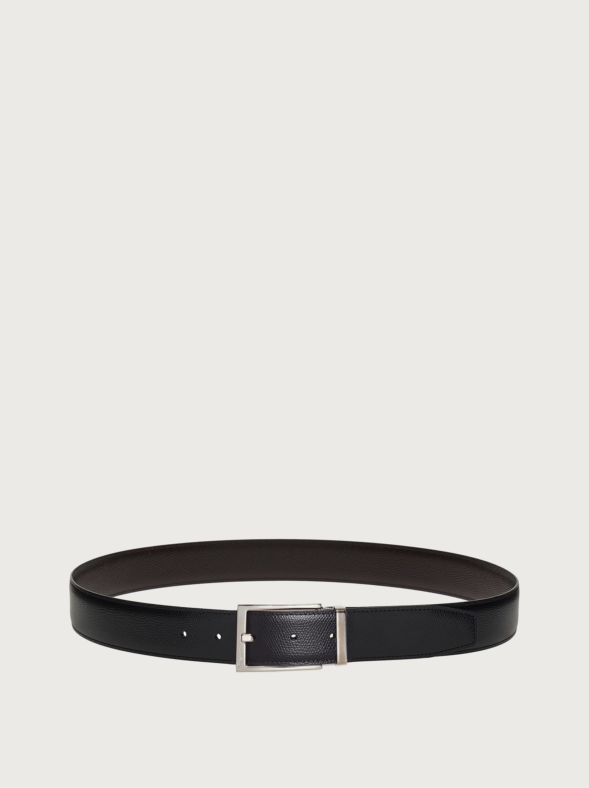  Ferragamo Men Reversible And Adjustable Belt With Rectangular Buckle Black 