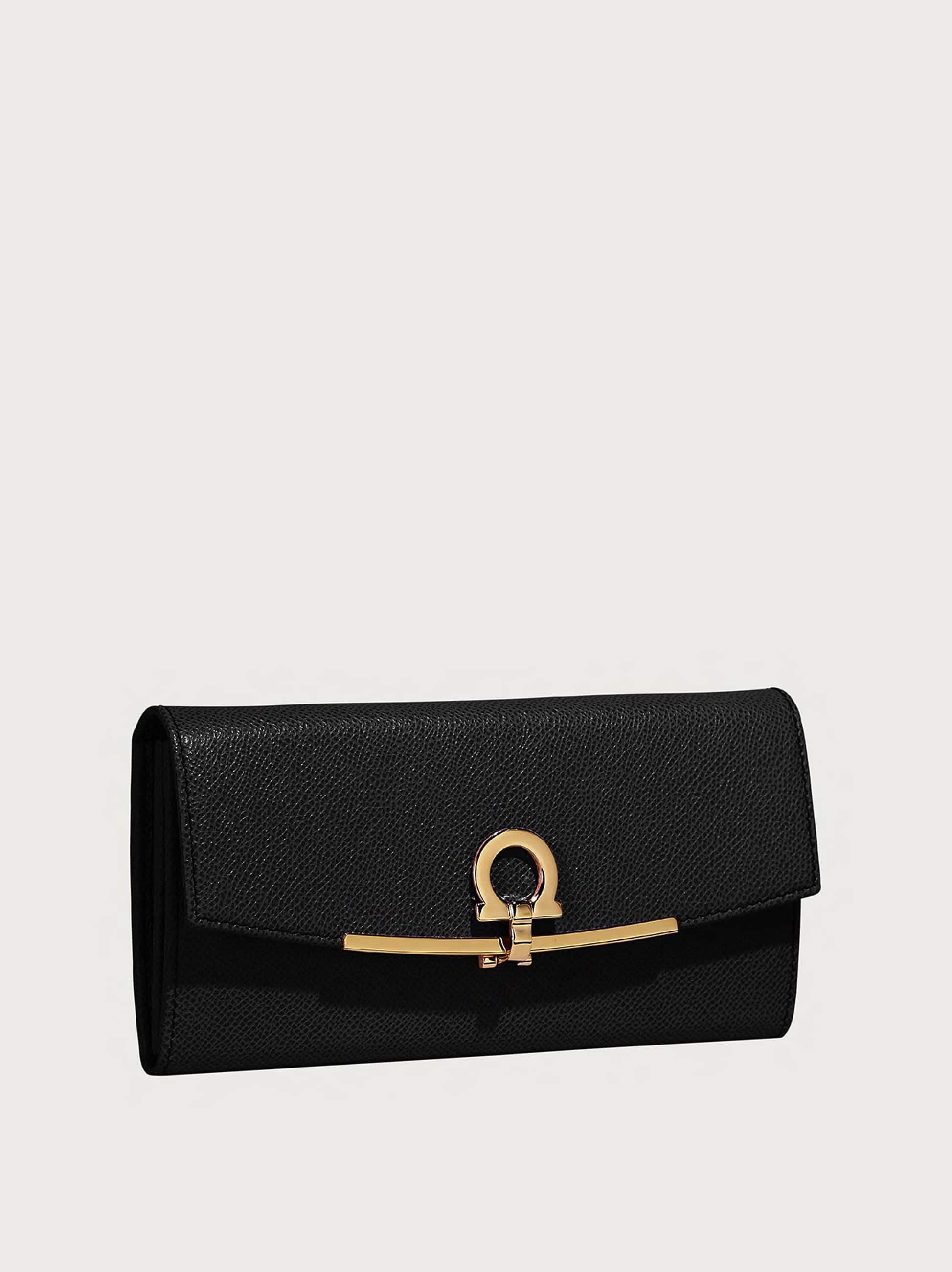  Ferragamo Damen Brieftasche Kontinentalformat Mit Gancini-element Schwarz 