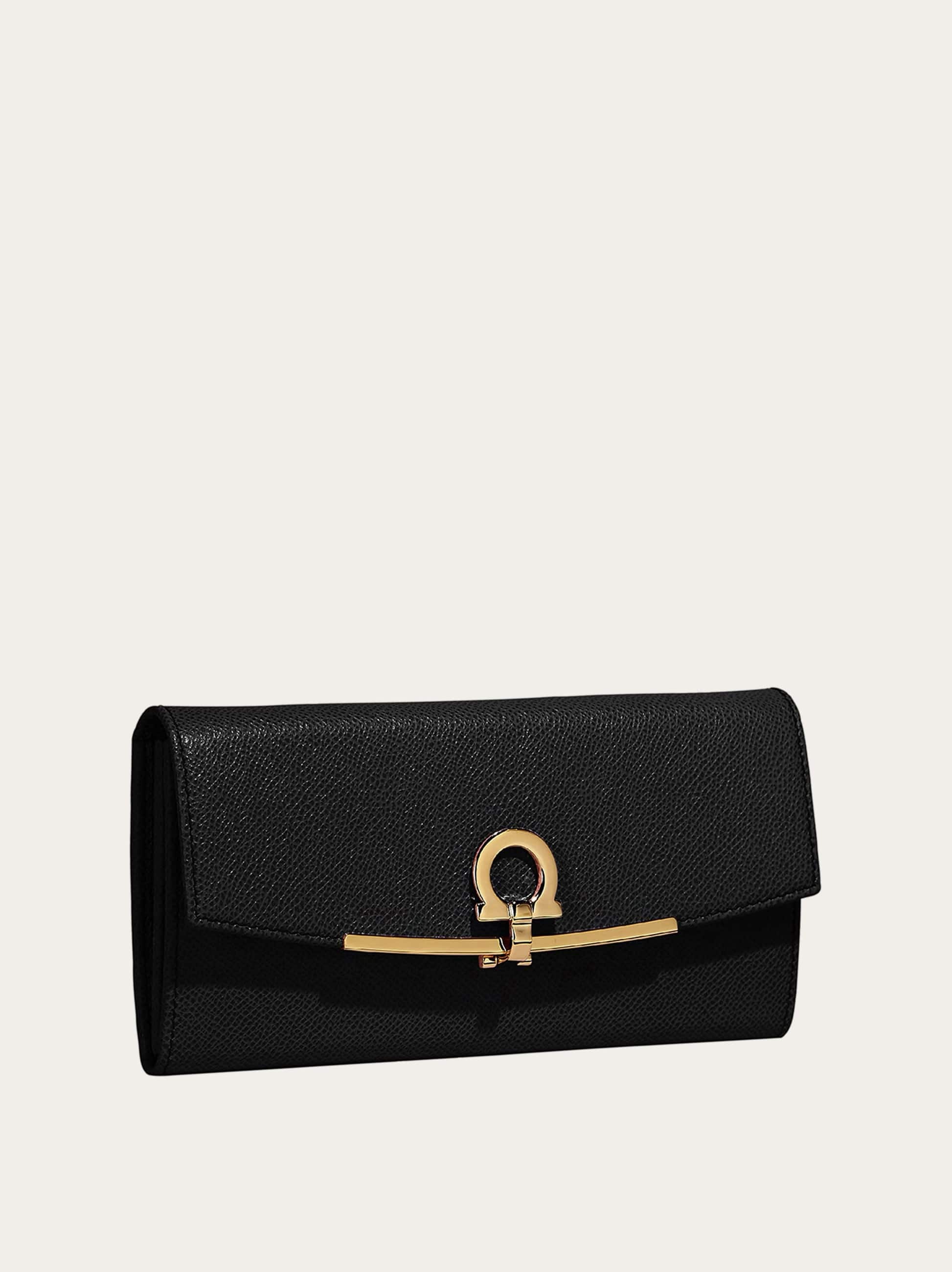  Ferragamo Damen Brieftasche Kontinentalformat Mit Gancini-element Schwarz 