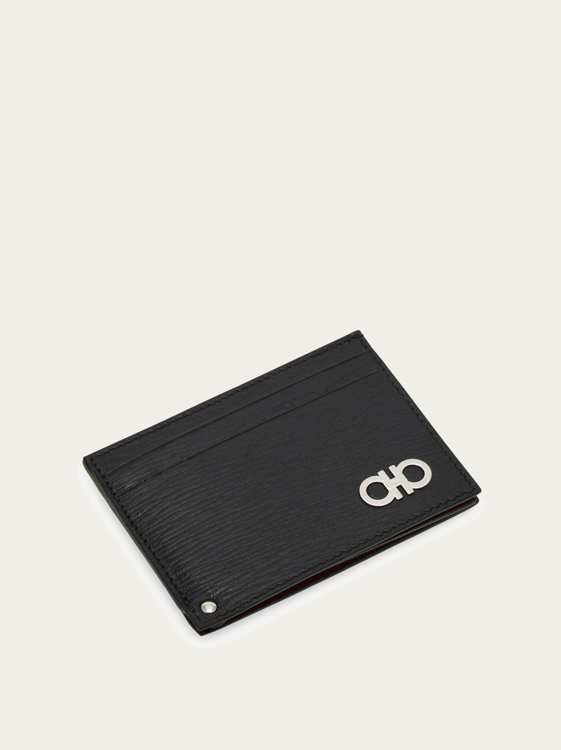  Ferragamo Men Gancini Card Holder With Pull Out Id Window Black 
