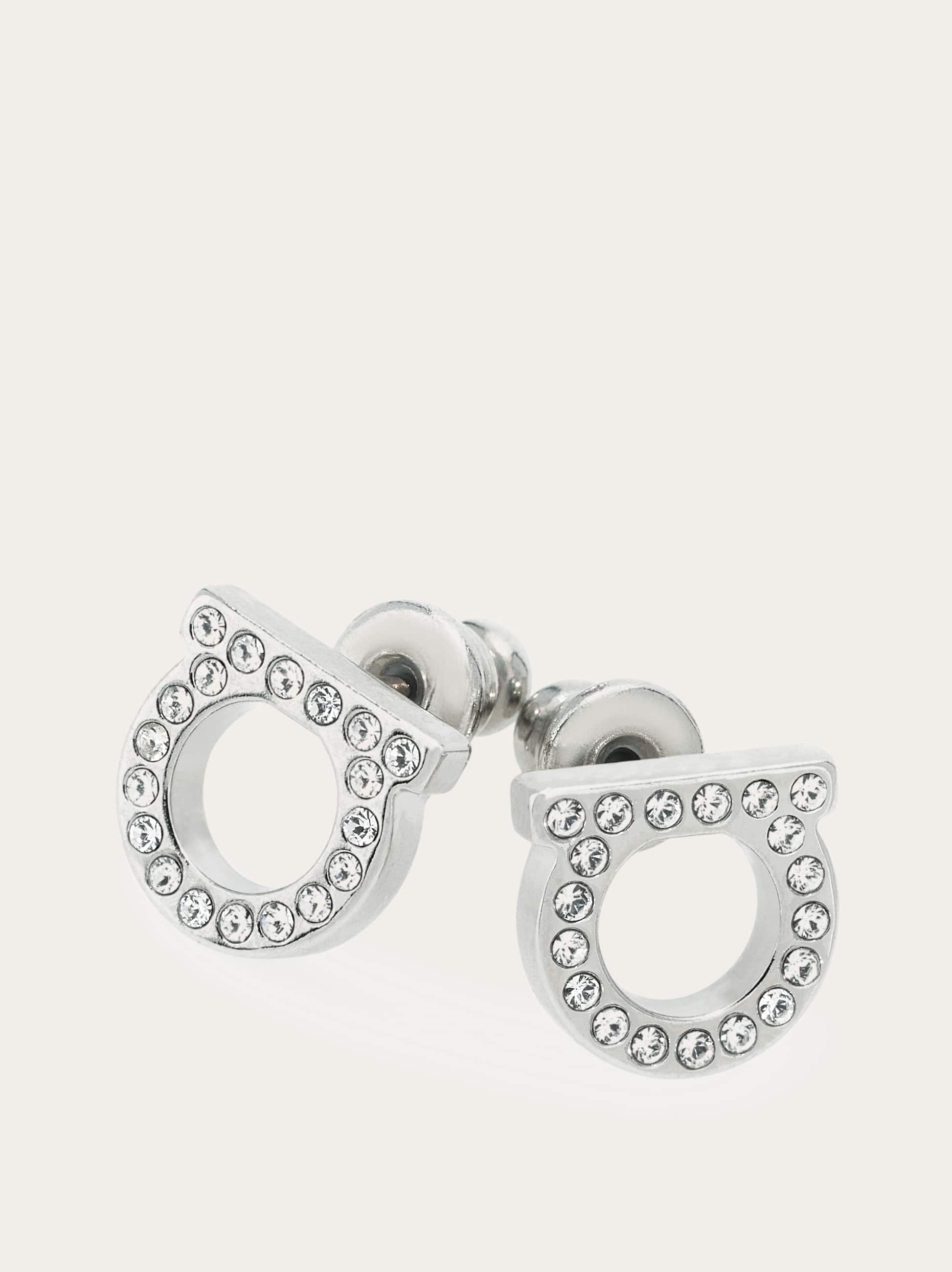 Ferragamo Silver Earrings With Rhinestone Embellishment In Metallic