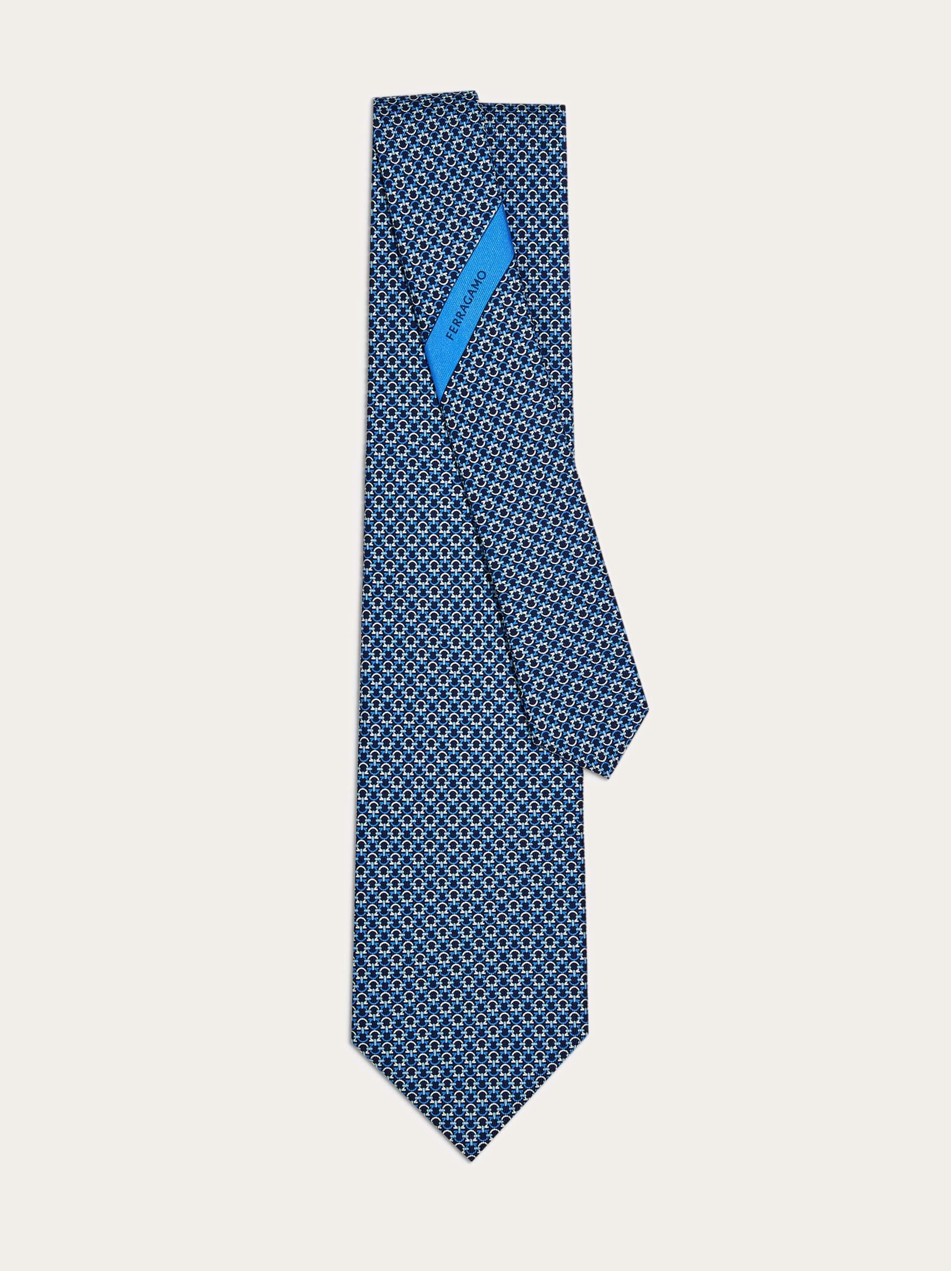  Ferragamo Herren Seidenkrawatte Mit Gancini-print Blau 