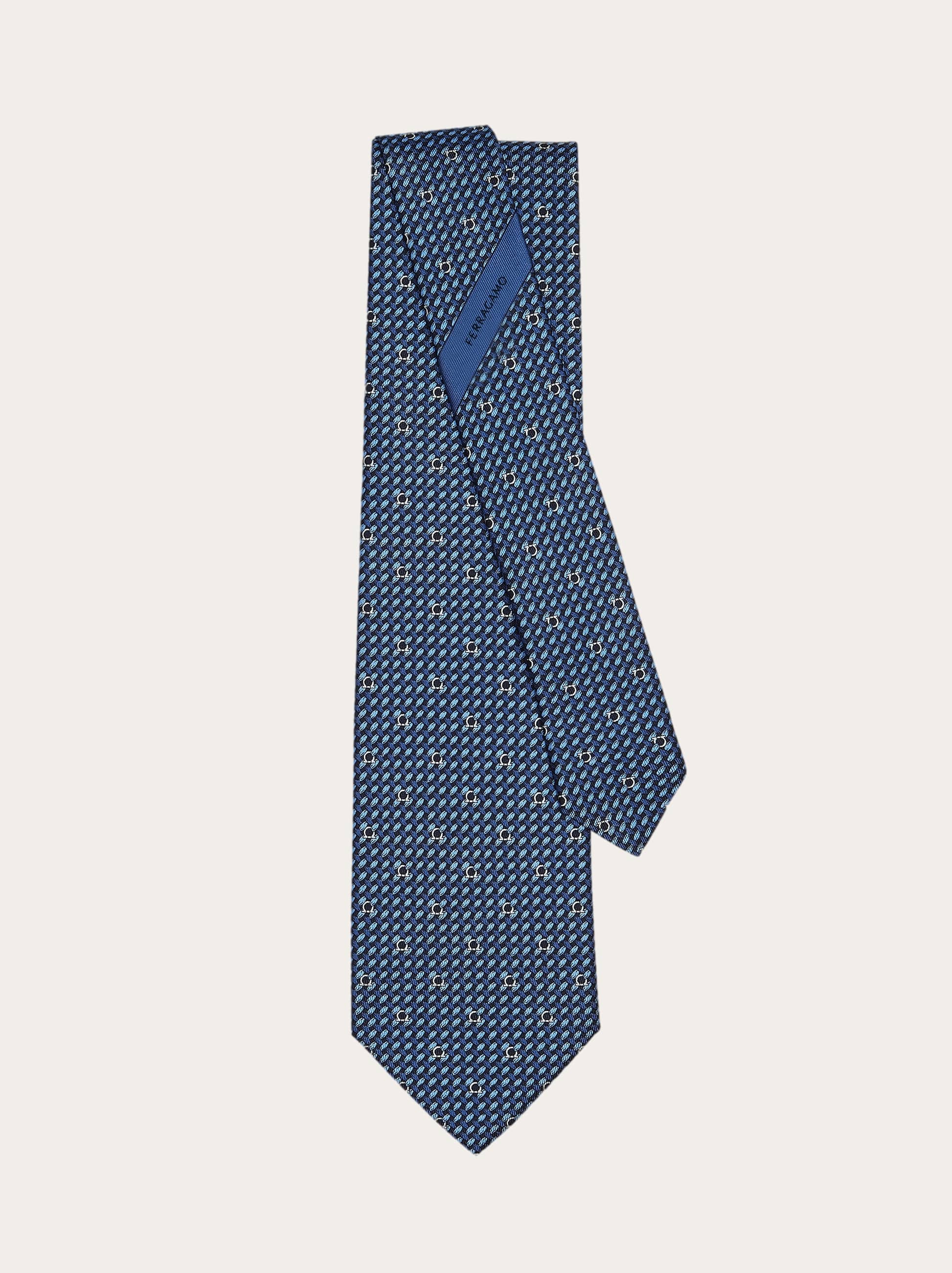  Ferragamo Herren Seidenkrawatte Mit Gancini-print Blau 