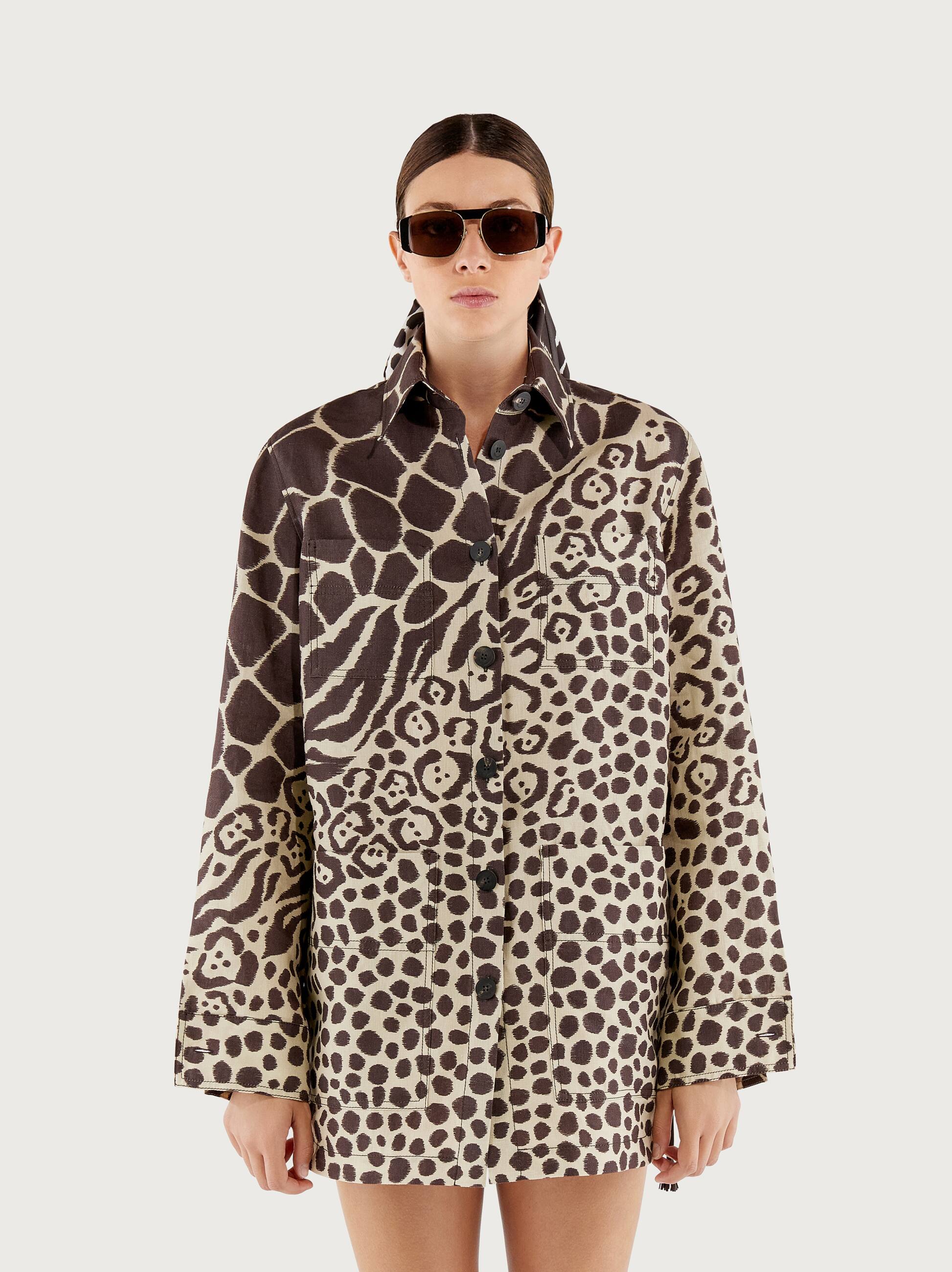 Ferragamo Multi-animal Print Long-sleeve Shirt In White