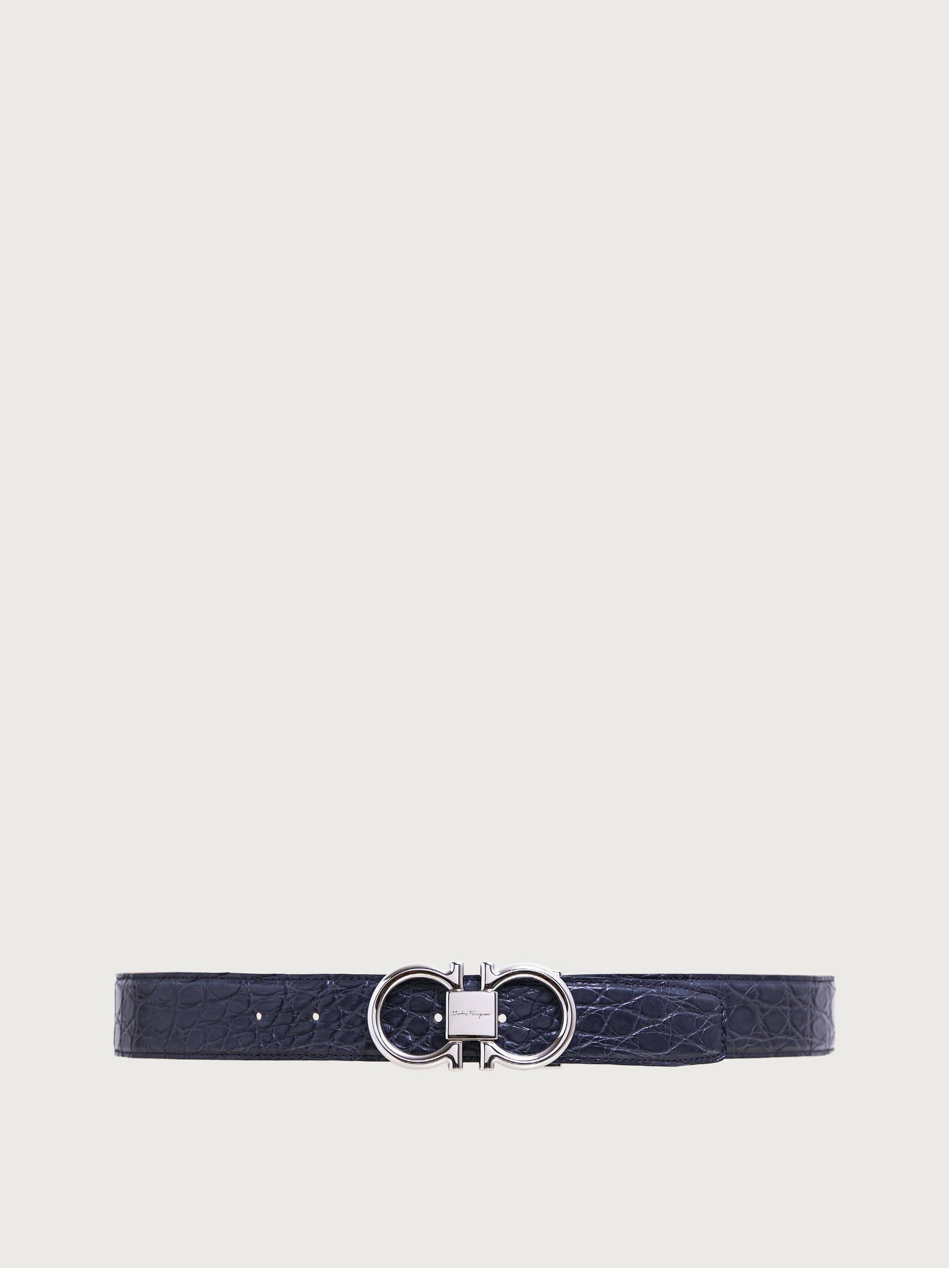 Ferragamo Adjustable Gancini Belt In Grey