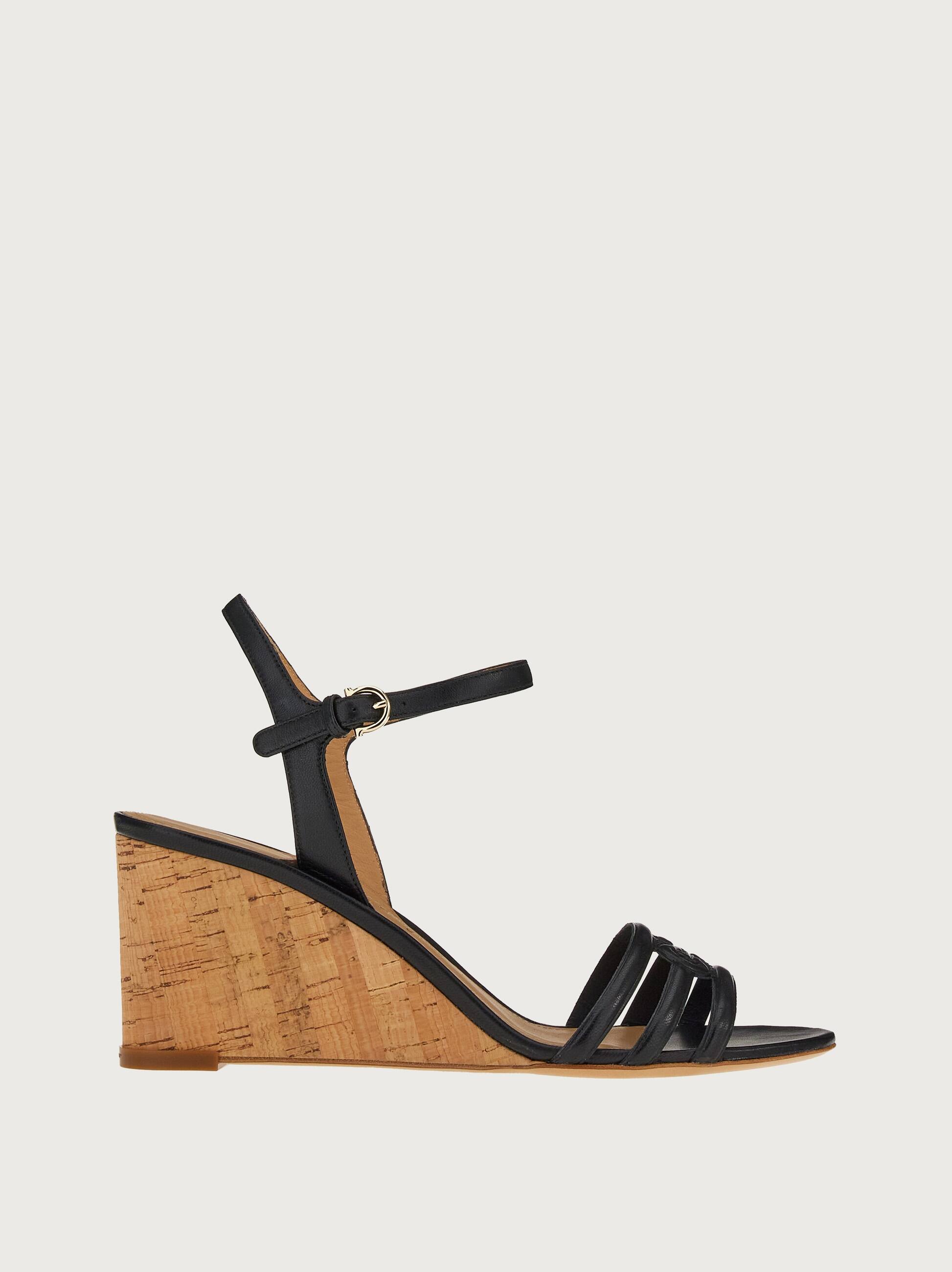 Ferragamo Fieri Leather Wedge Sandals In Black