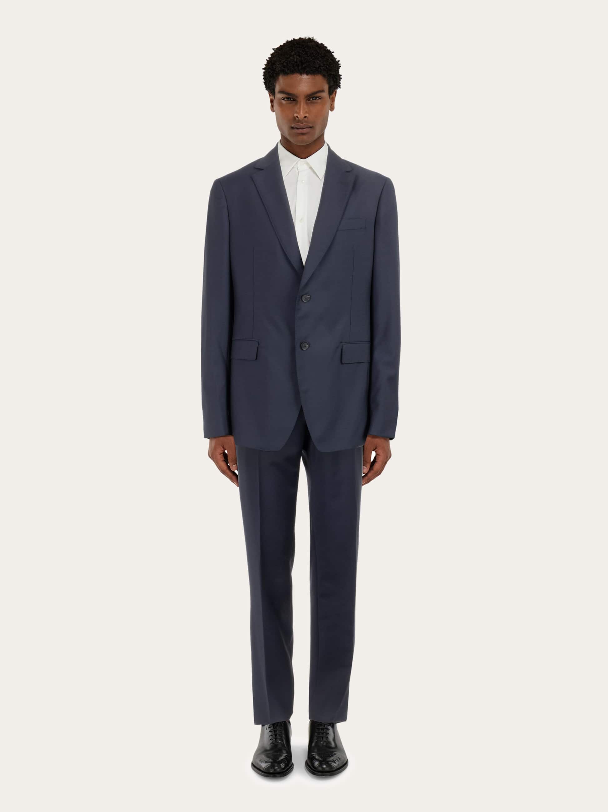 Ferragamo Check Suit In Wool In Blue