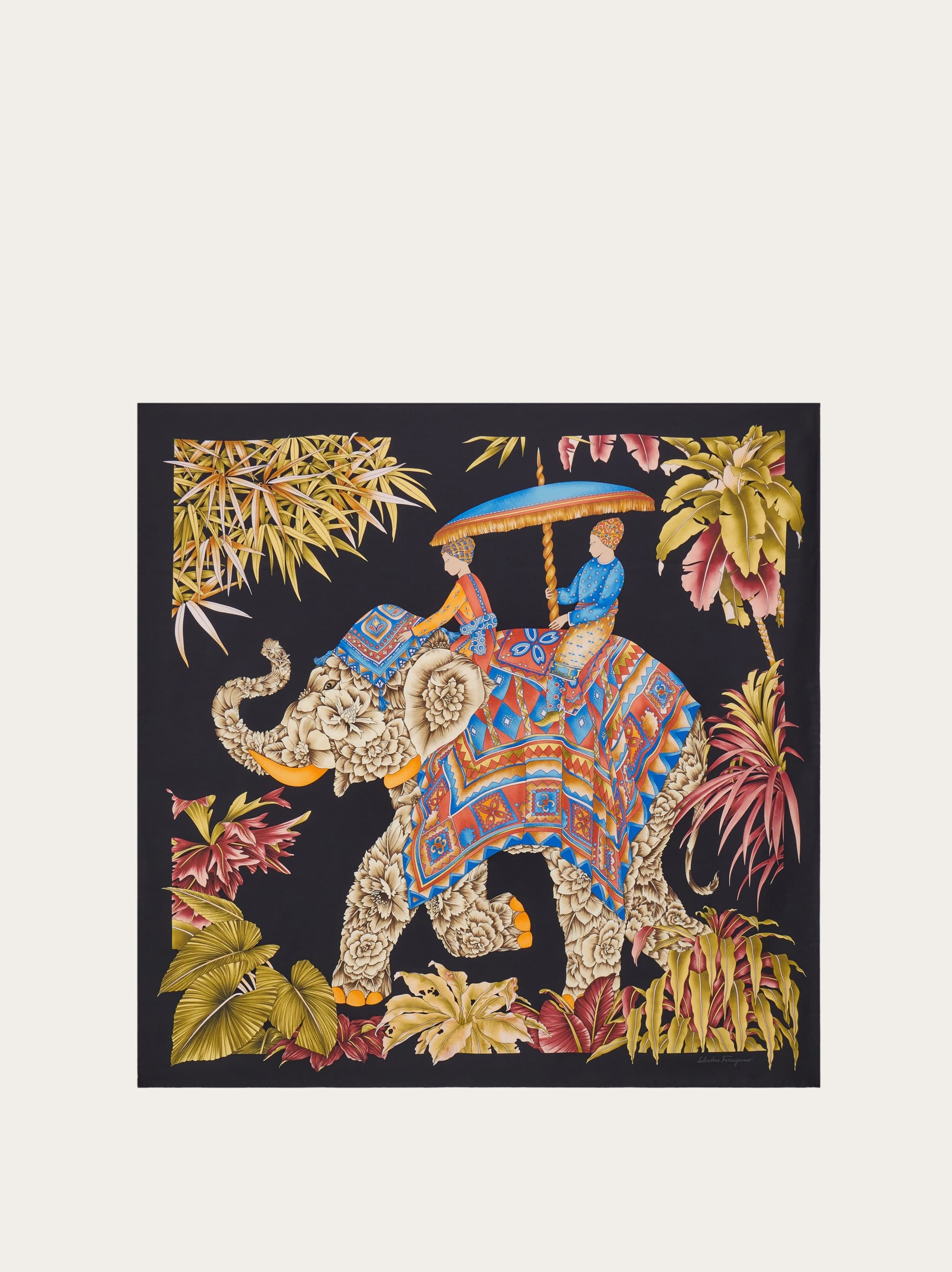 Ferragamo India Print Silk Scarf In Black