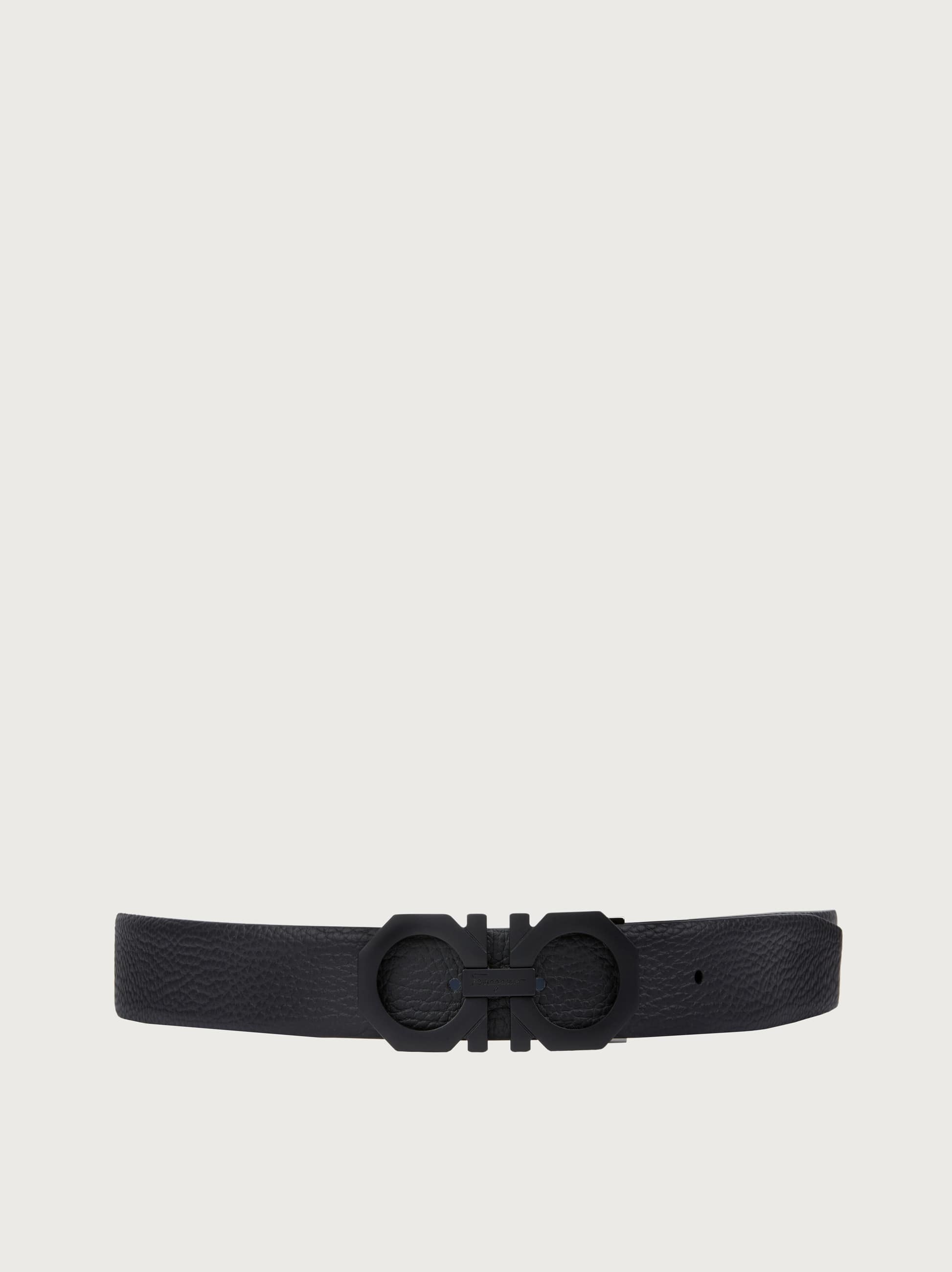 Ferragamo Reversible Double Gancio Leather Belt In Black