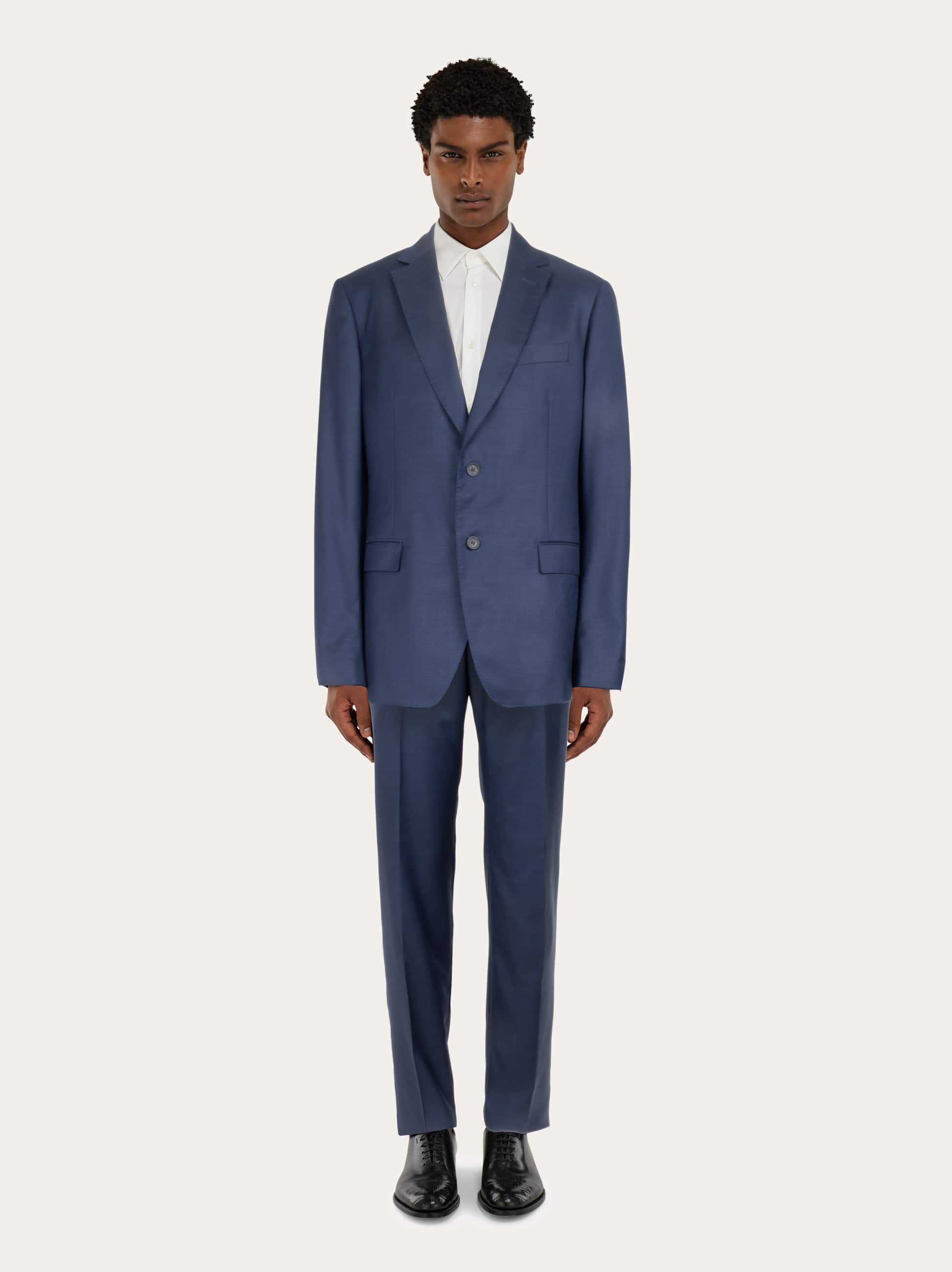 Ferragamo Check Suit In Wool In Blue