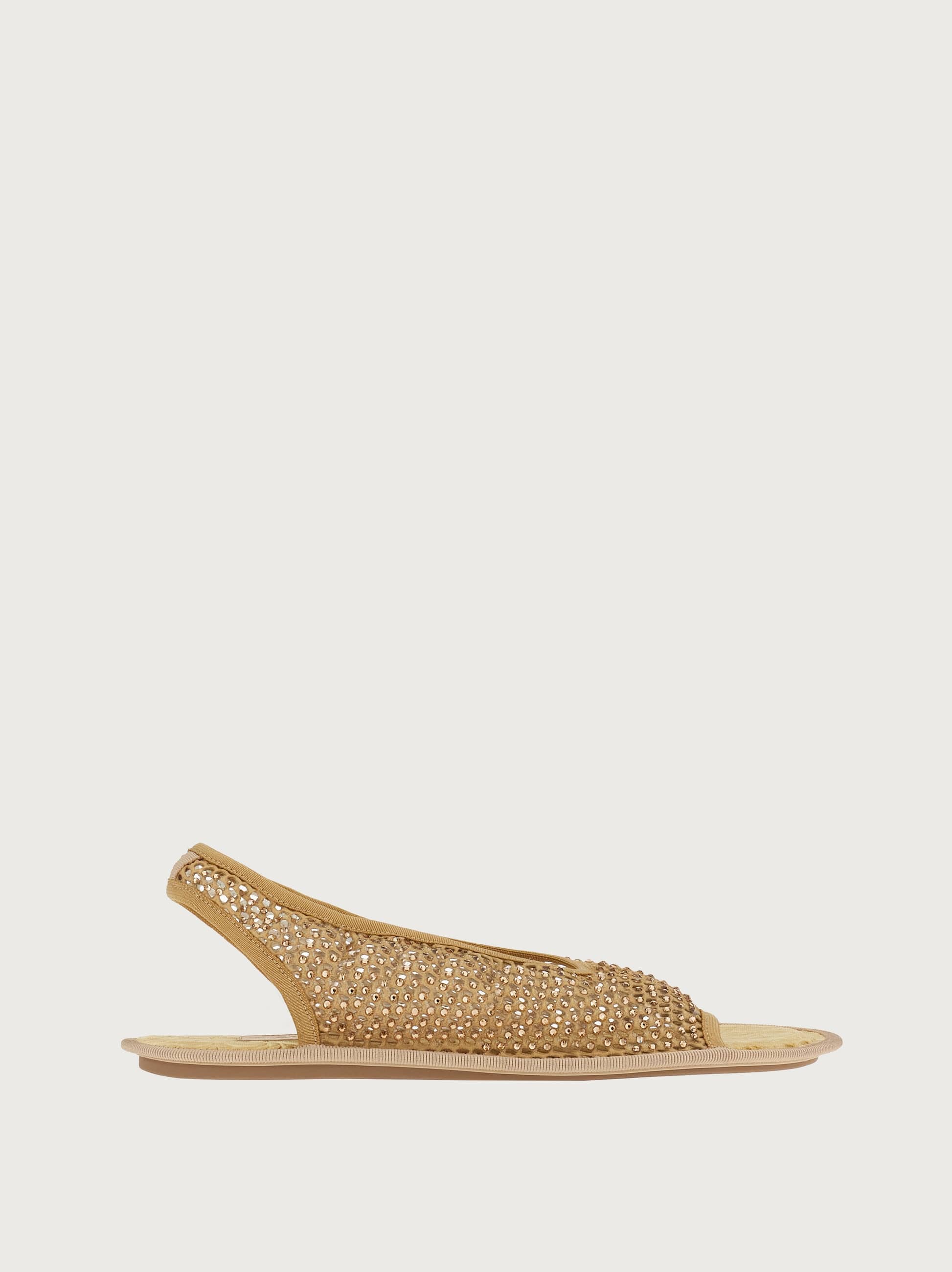 Ferragamo Anio Crystal Mesh Slingback Sandal In Gold