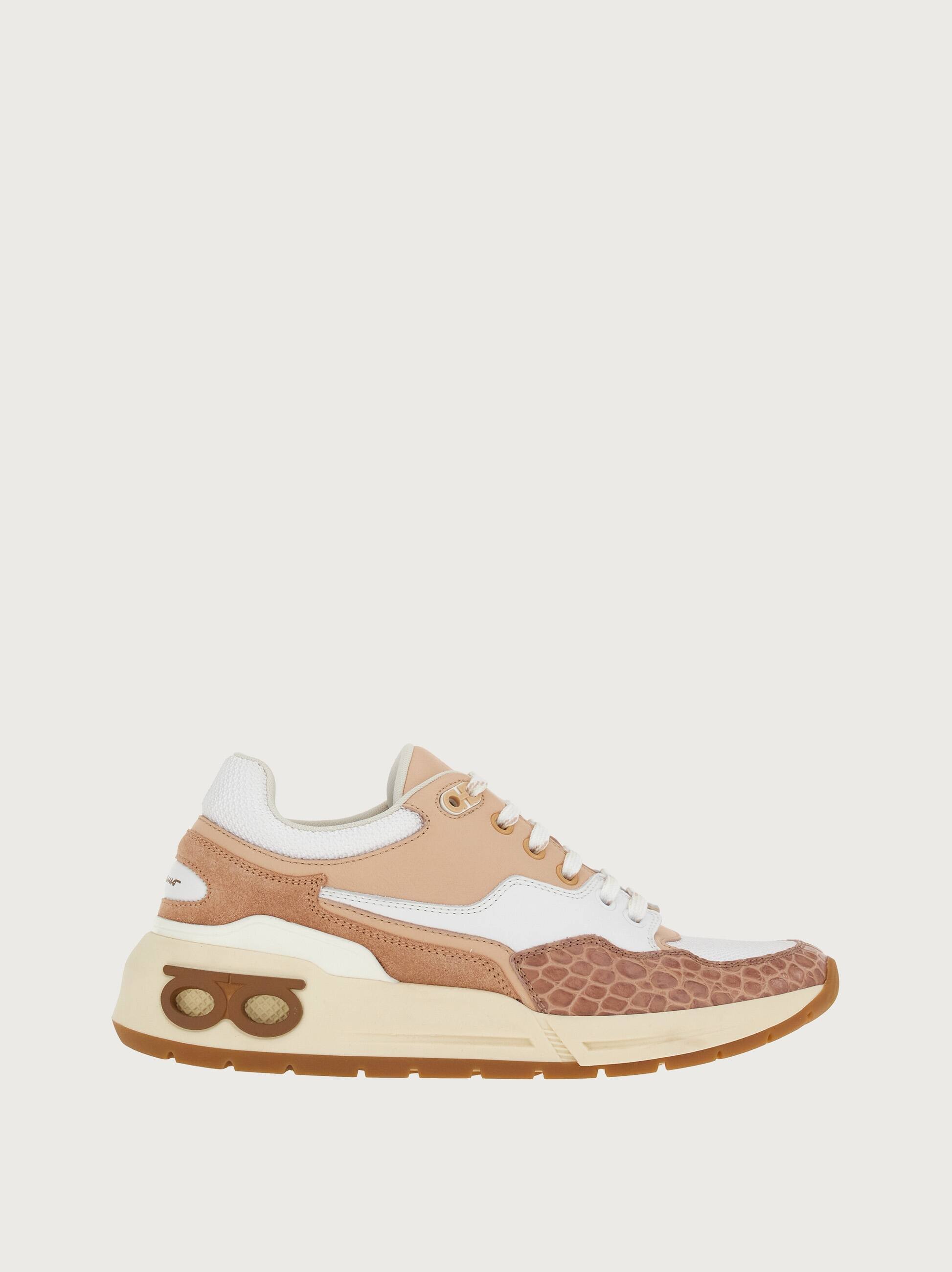 Ferragamo Cosma Low Leather Sneaker In Beige