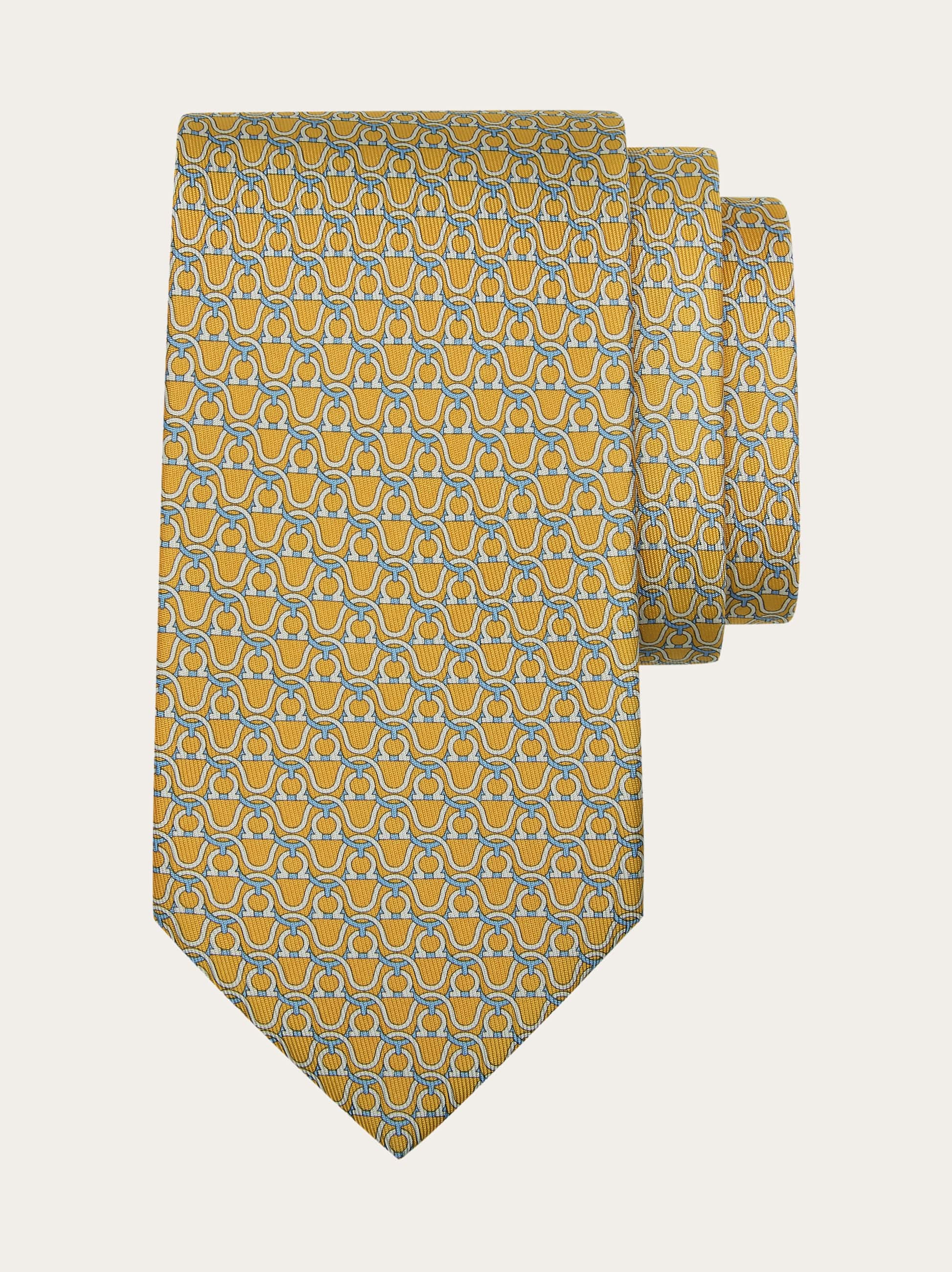 Ferragamo Gancini Print Silk Tie In Yellow