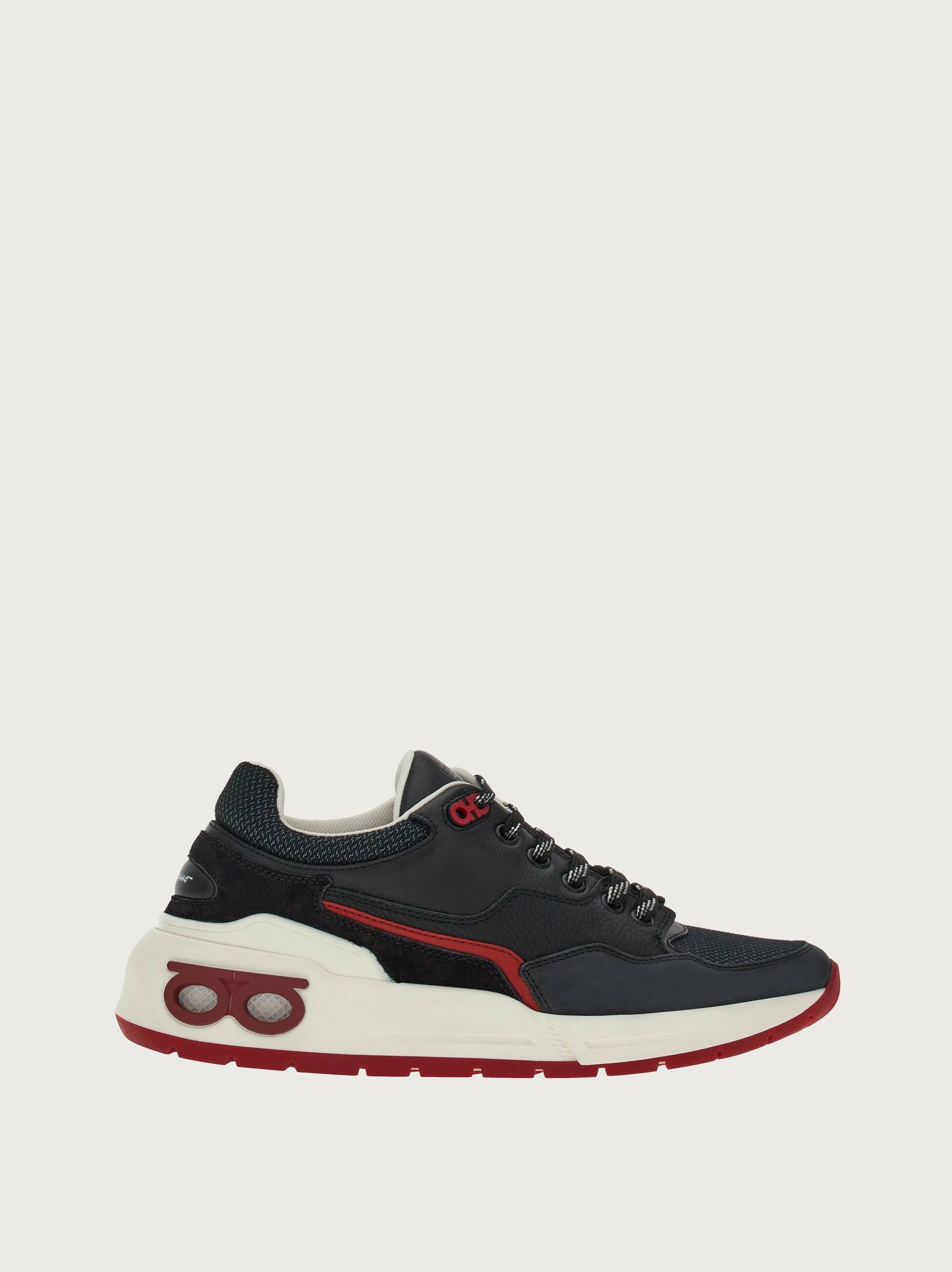 Ferragamo Leather And Fabric Low-top Sneakers In Black