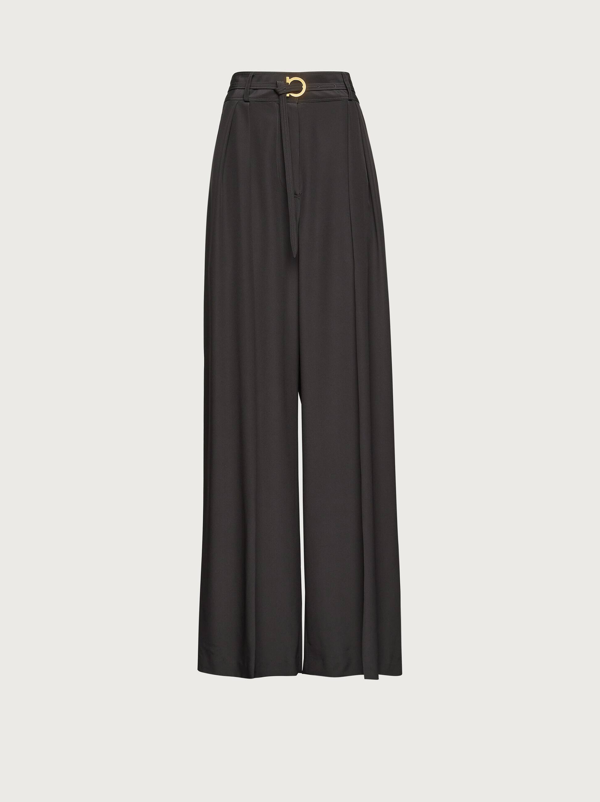 Ferragamo Belted Palazzo Trousers In Black