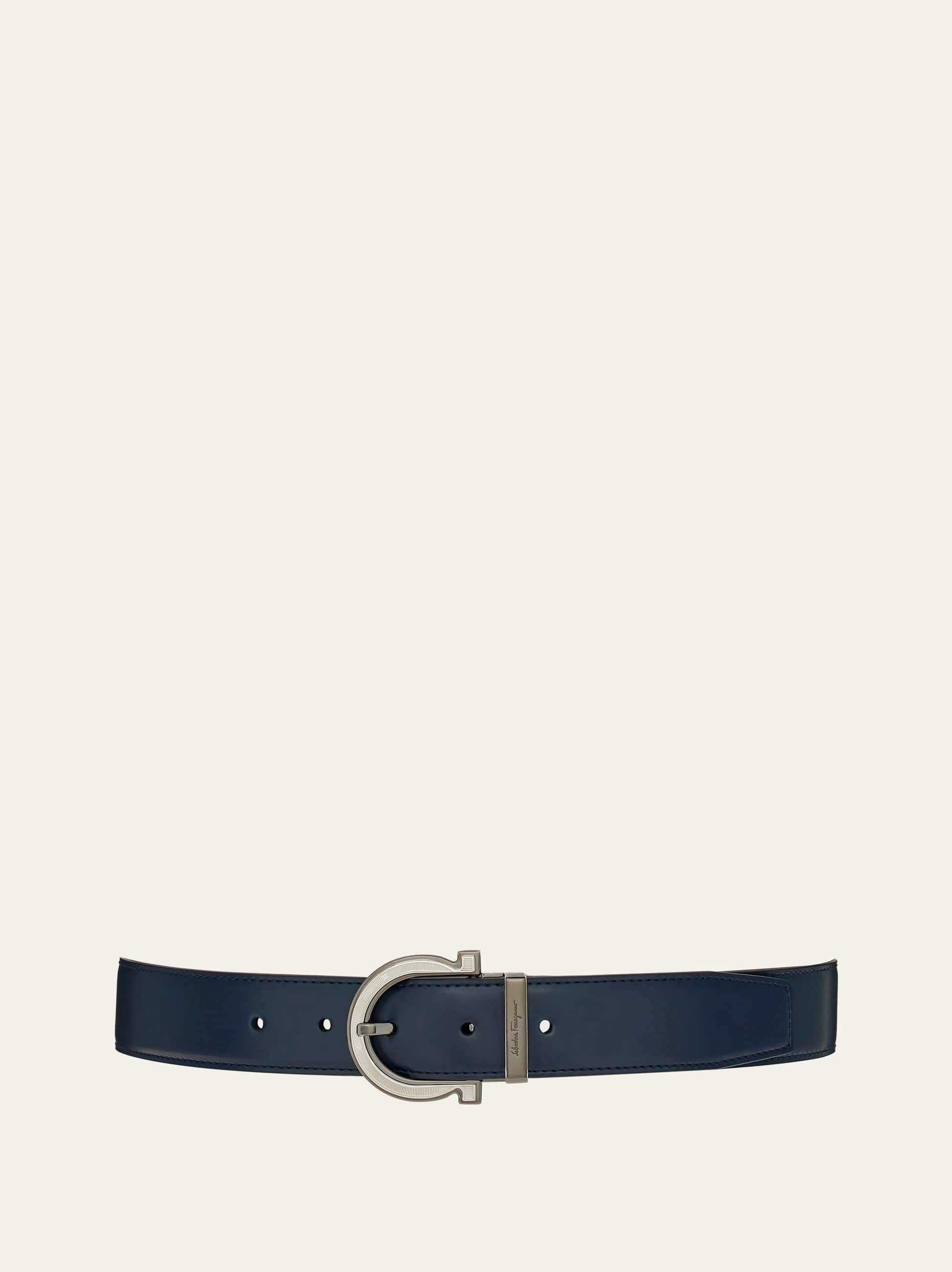 Ferragamo Reversible And Adjustable Gancini Belt In Blue