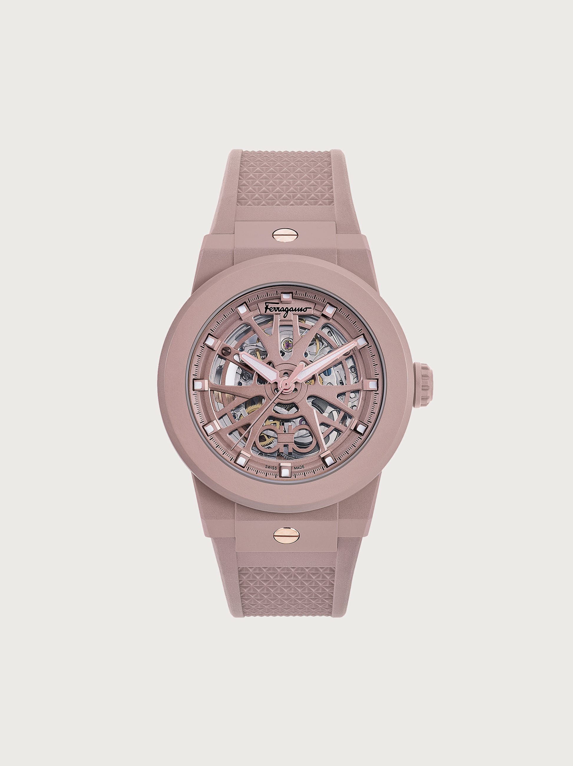 Ferragamo F-80 Skeleton Ecoceramic Automatic Watch In Brown