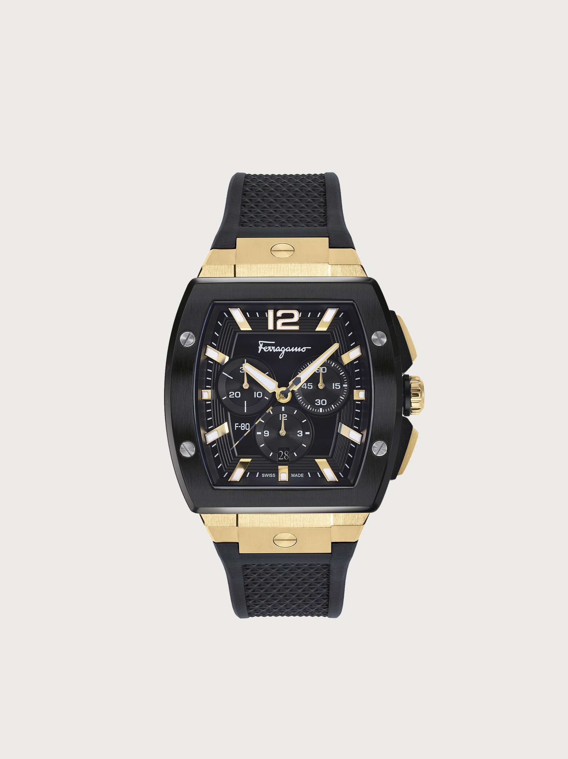 Ferragamo F-80 Tonneau Chrono Watch In Black