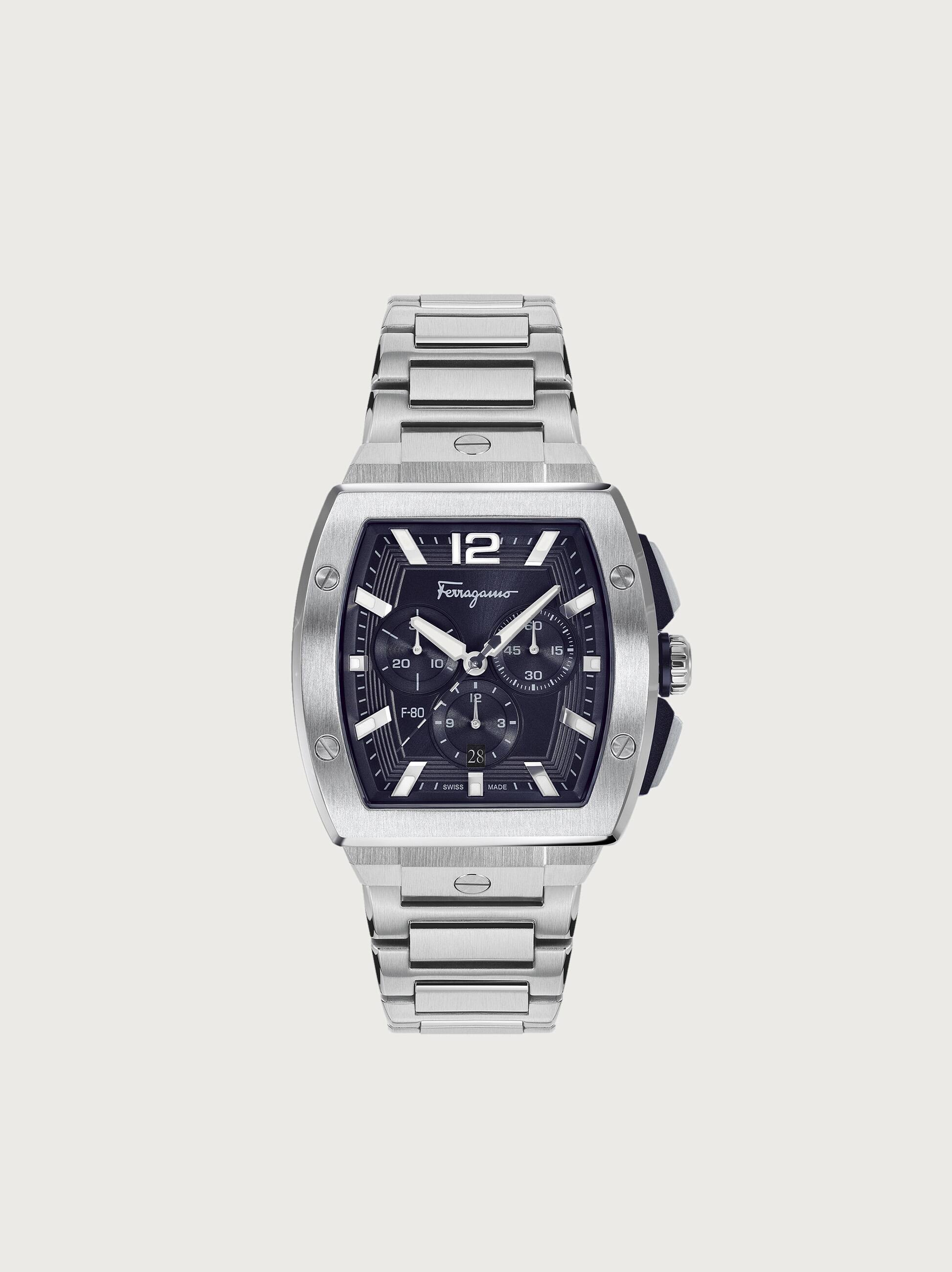 Ferragamo F-80 Tonneau Chrono Watch In Stainless Steel