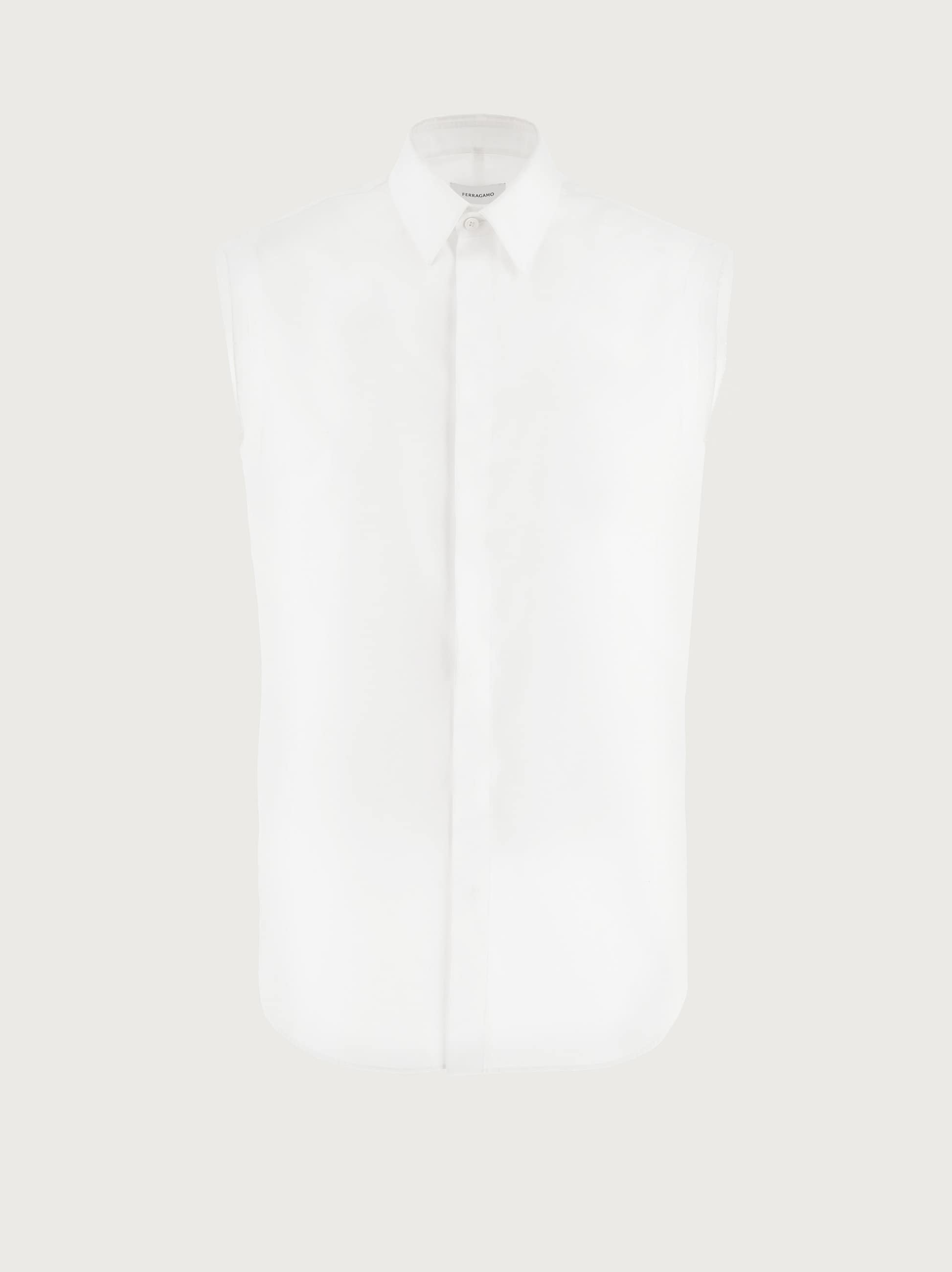 Ferragamo Raw Cut Sleeveless Tuxedo Shirt In White
