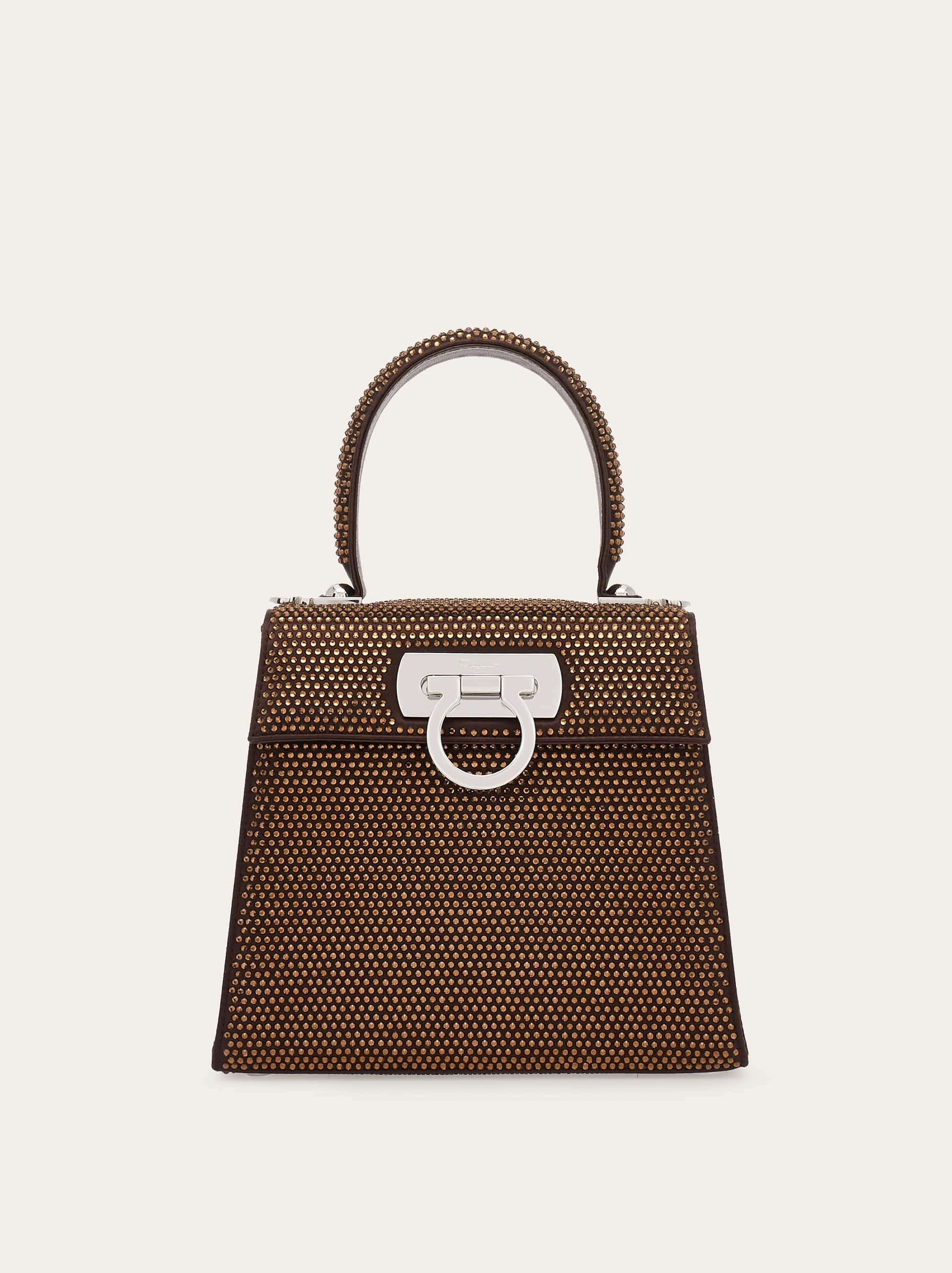 Ferragamo Donna Iconic Top Handle con cristalli Marrone