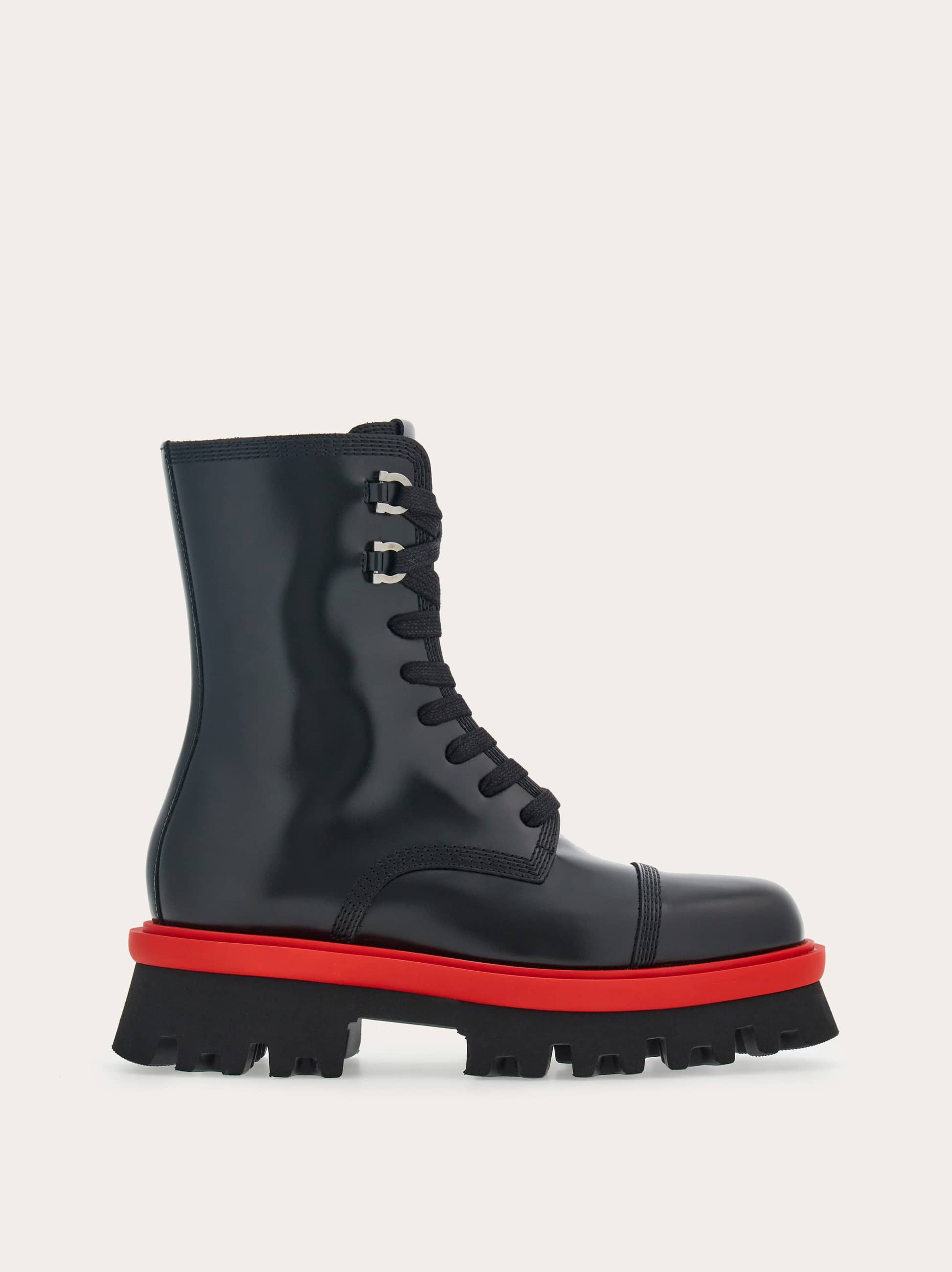 Ferragamo Combat Boot With Chunky Sole In Black