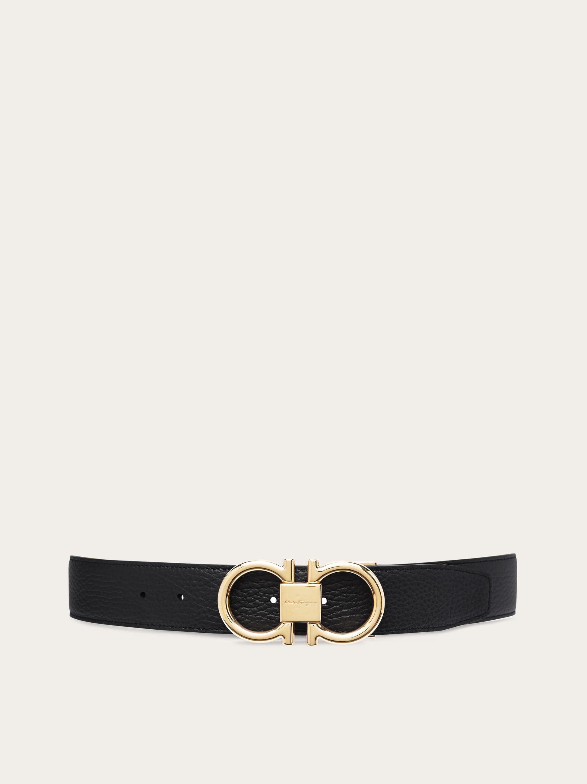 Ferragamo Reversible And Adjustable Gancini Belt In Black