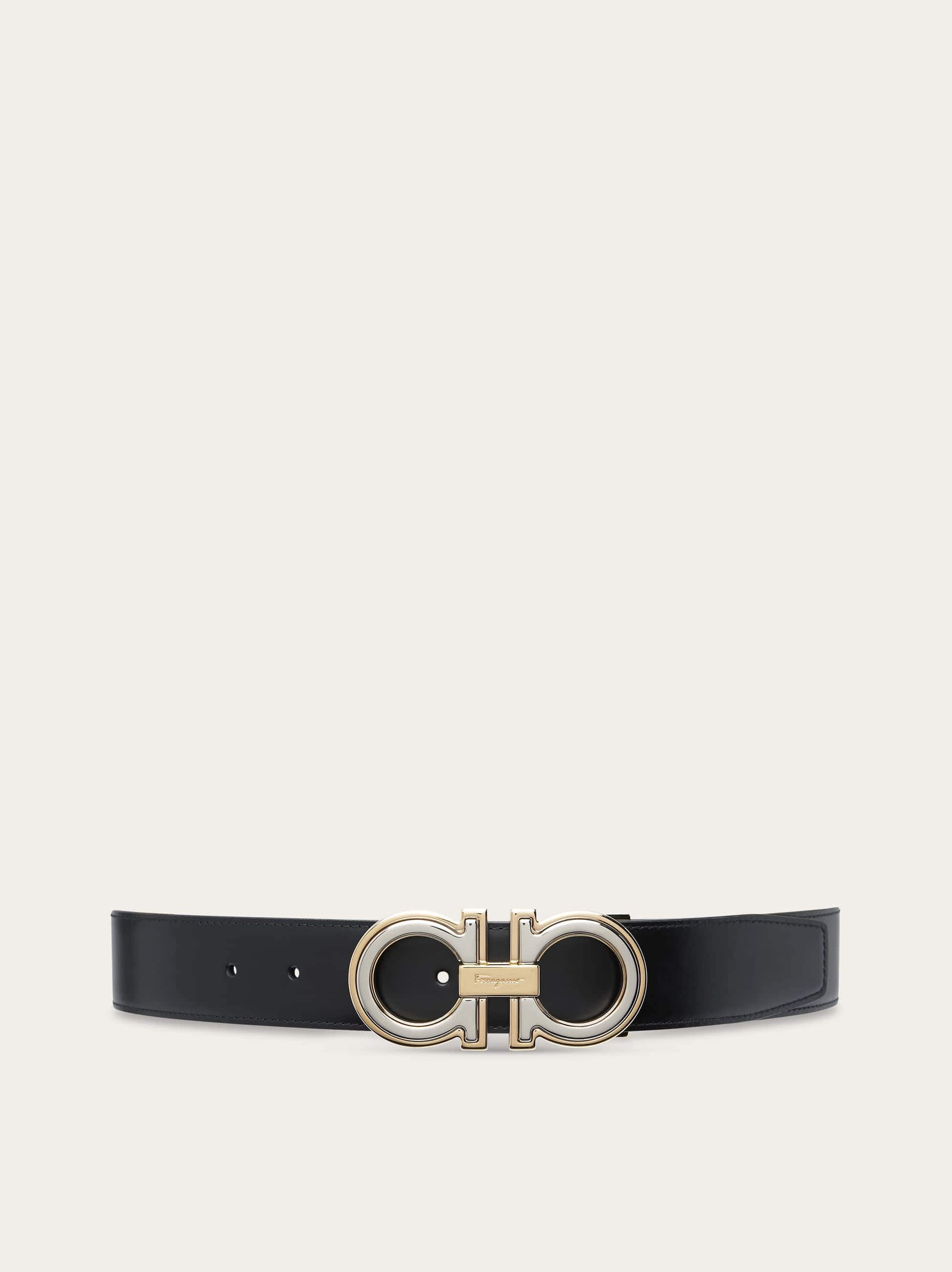 Ferragamo Reversible And Adjustable Gancini Belt In Black