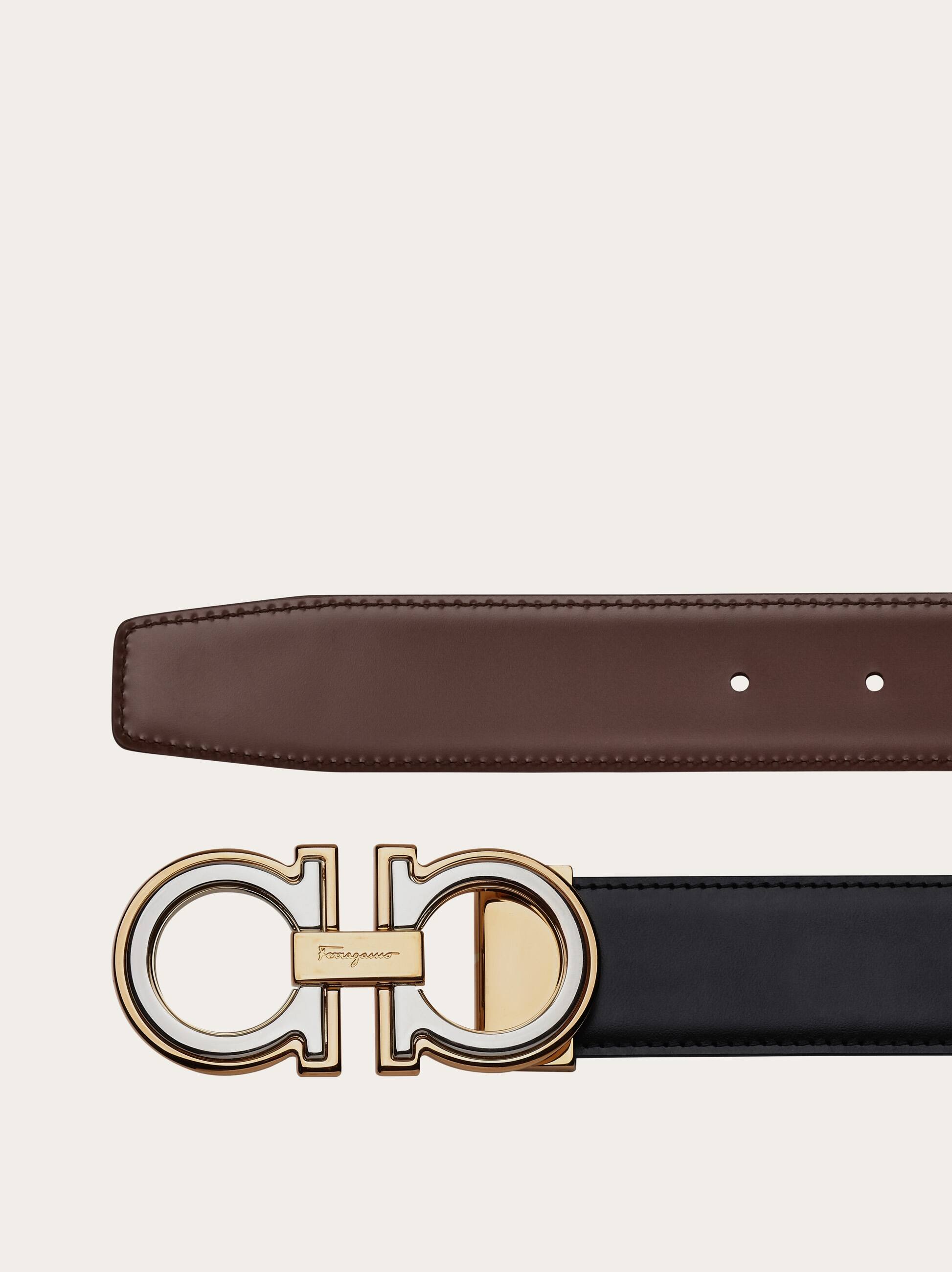 Ferragamo Reversible And Adjustable Gancini Belt In Black