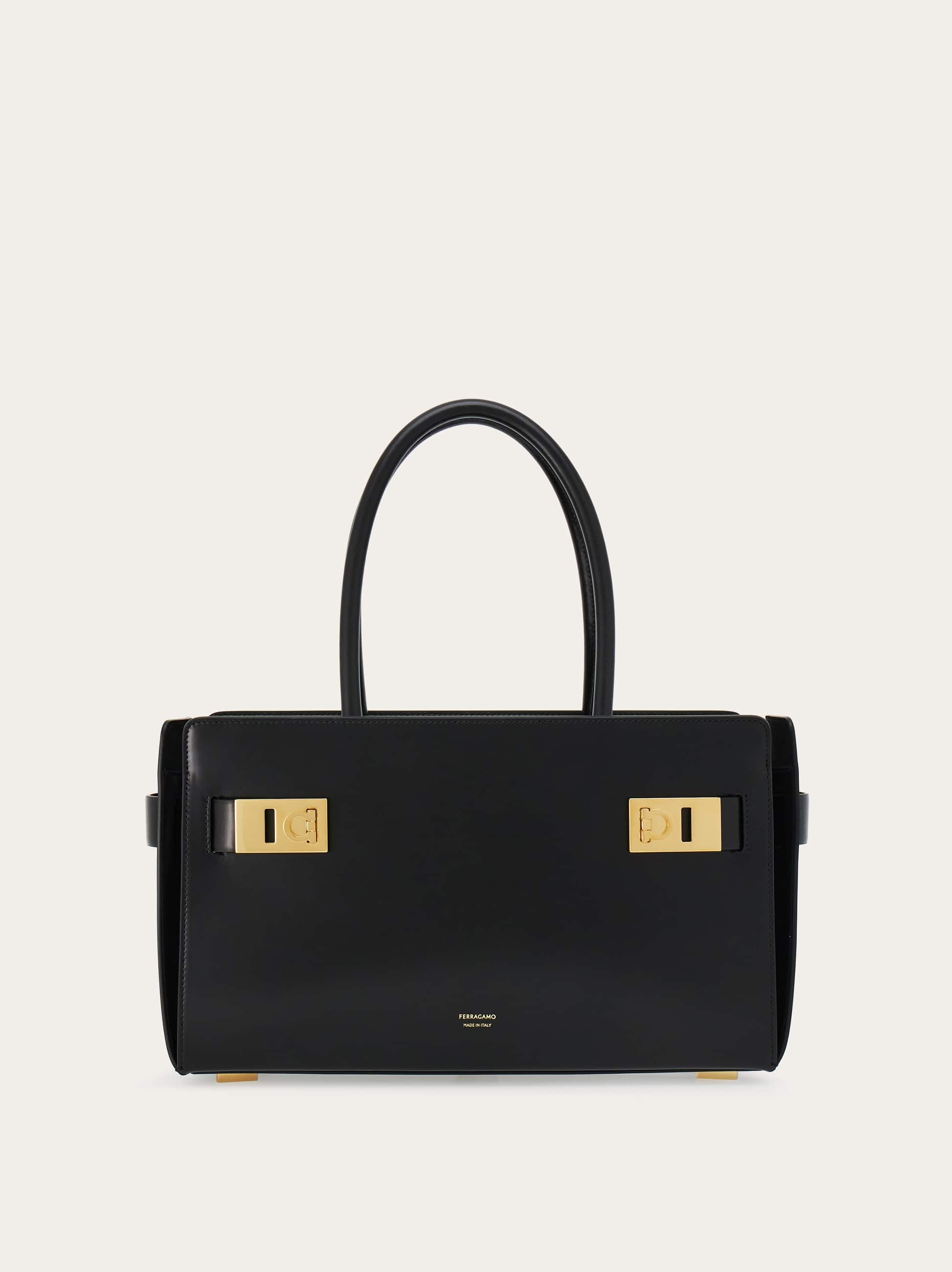 Ferragamo Medium Gancini Leather Tote In Brown