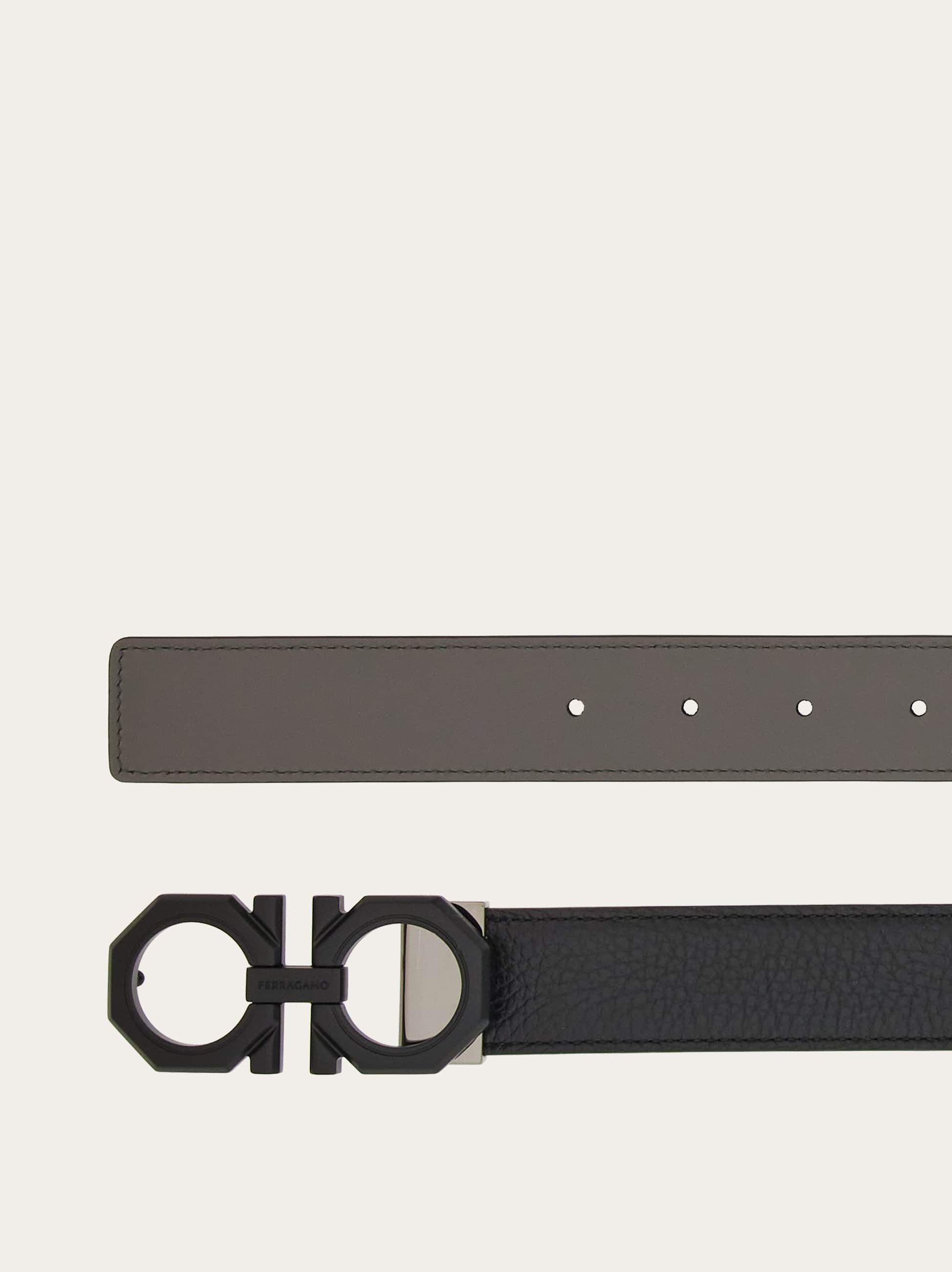 Ferragamo Reversible And Adjustable Gancini Belt In Grey
