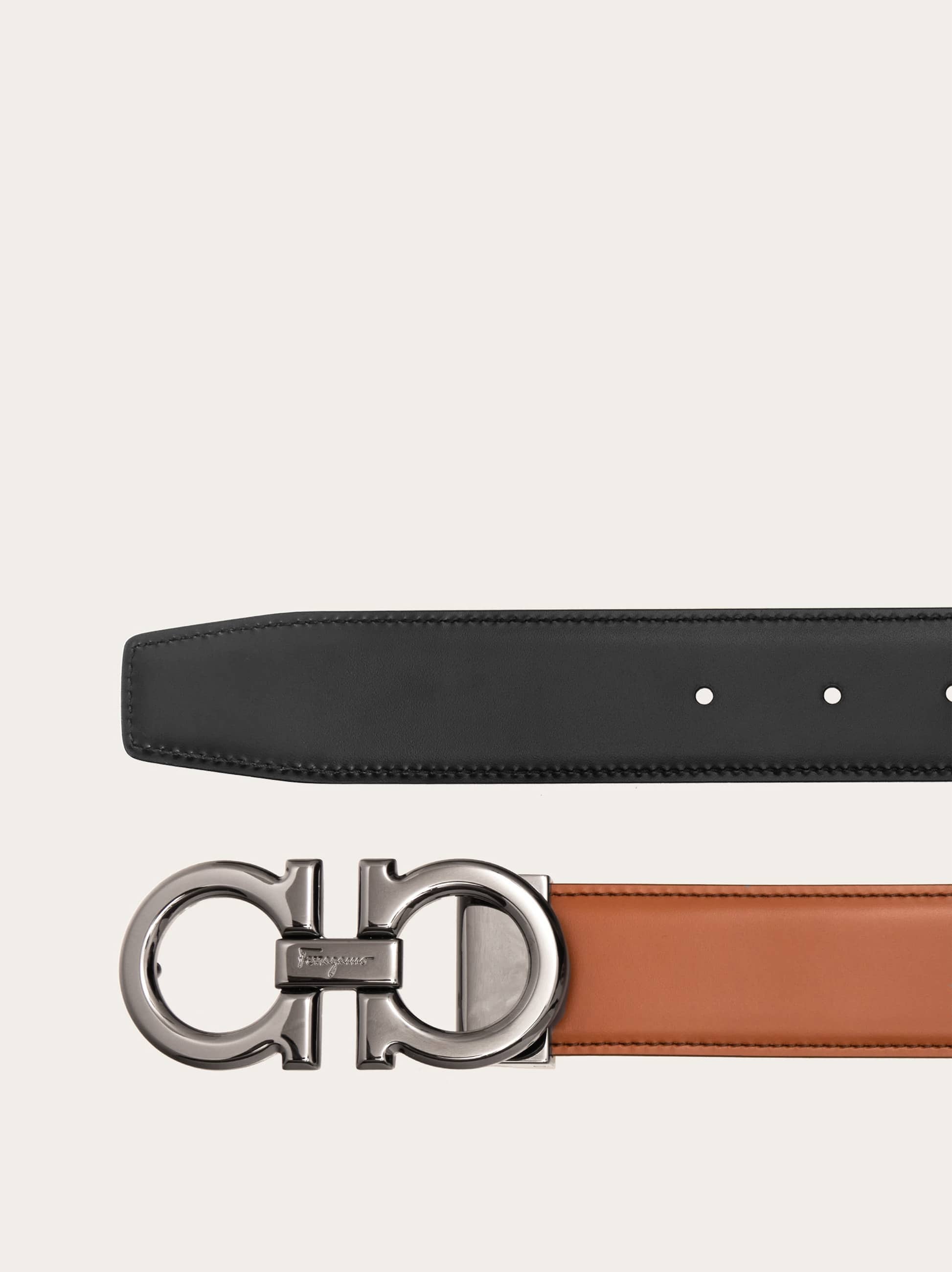 Ferragamo Reversible And Adjustable Gancini Belt In Brown