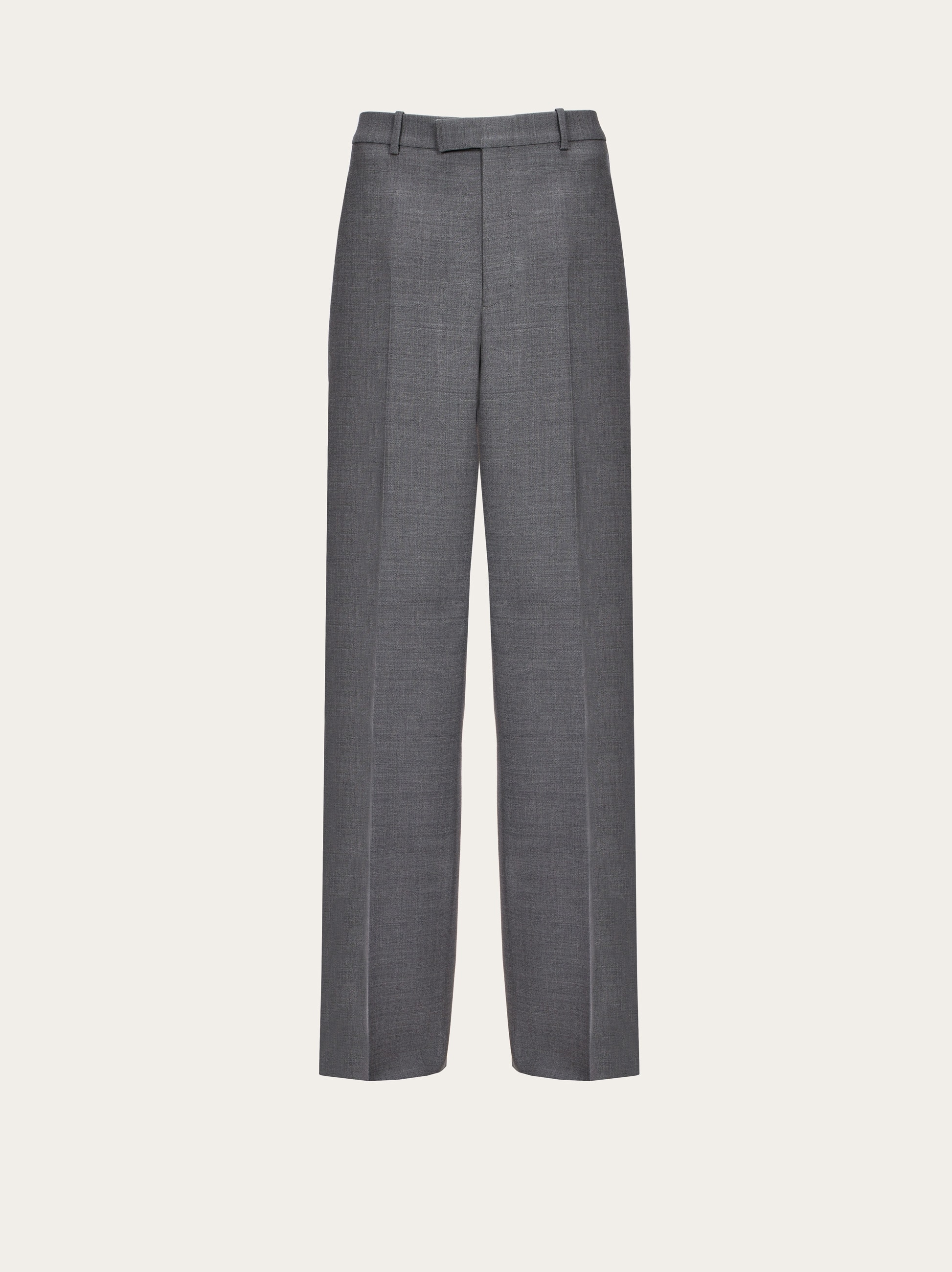 Ferragamo Mid-rise Wool Pleated Trousers With Classic Straight Leg In Grey