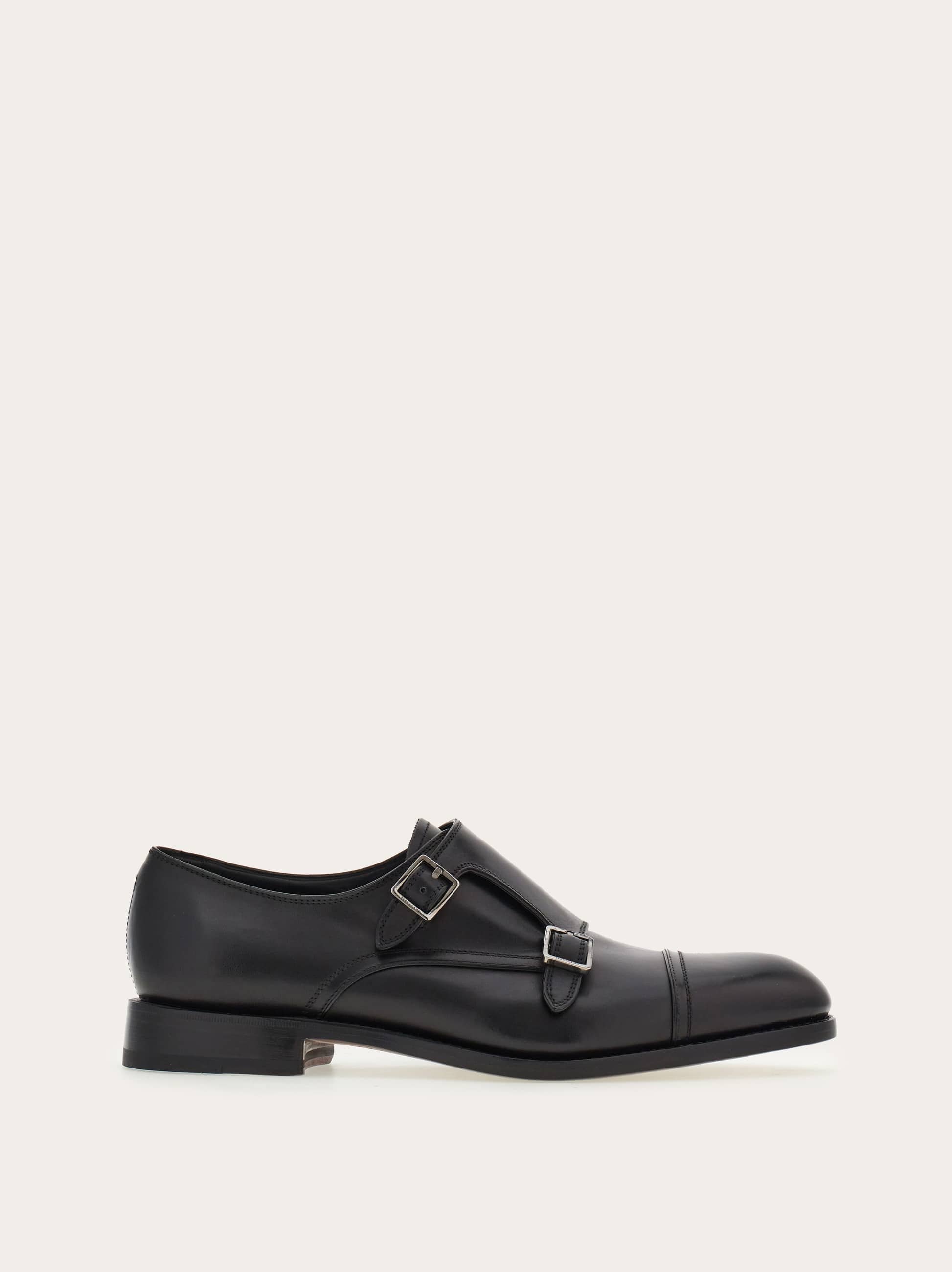 Ferragamo Double-monkstrap Leather Monk Shoes In Black