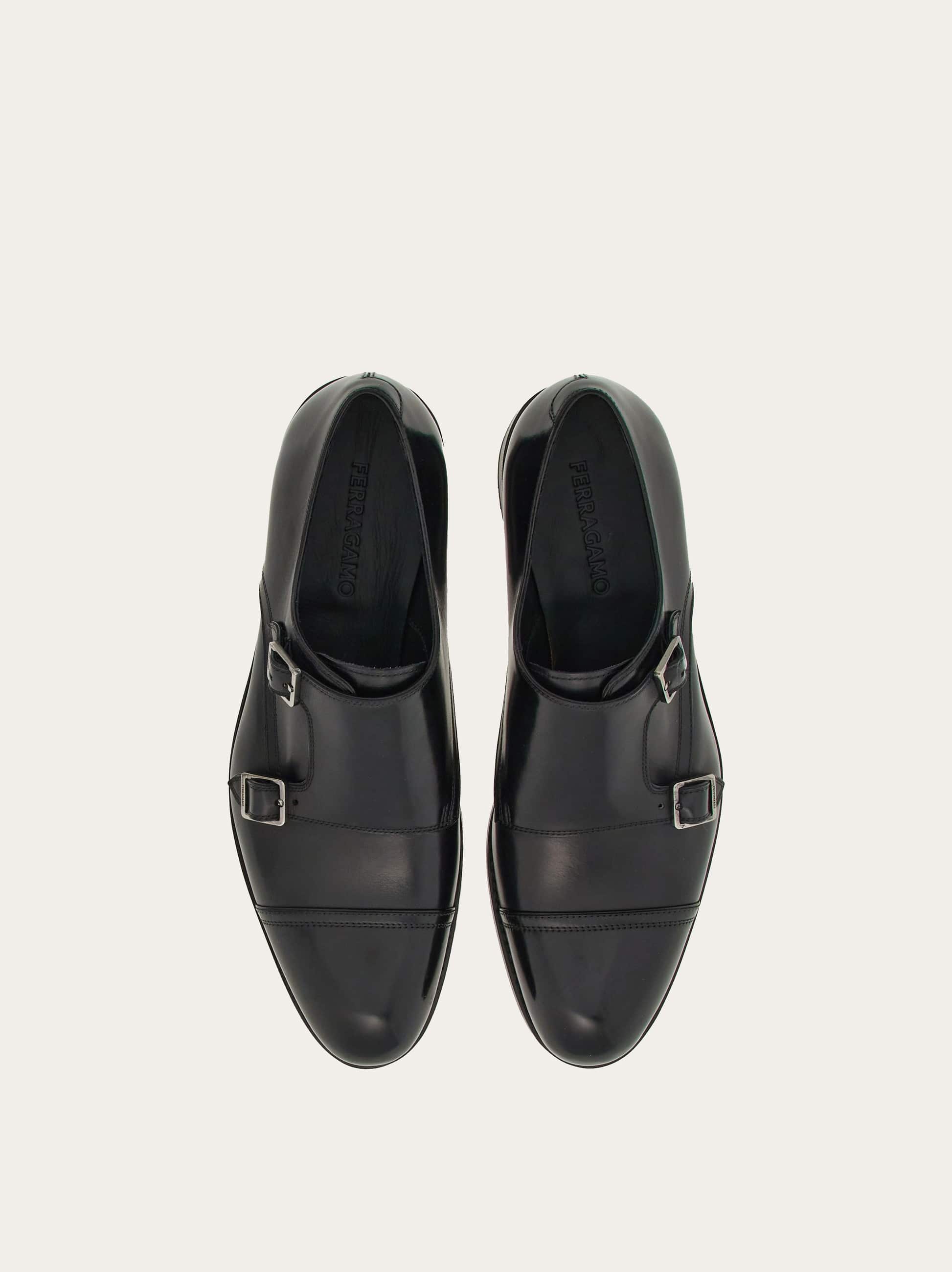 Ferragamo Double-monkstrap Leather Monk Shoes In Black