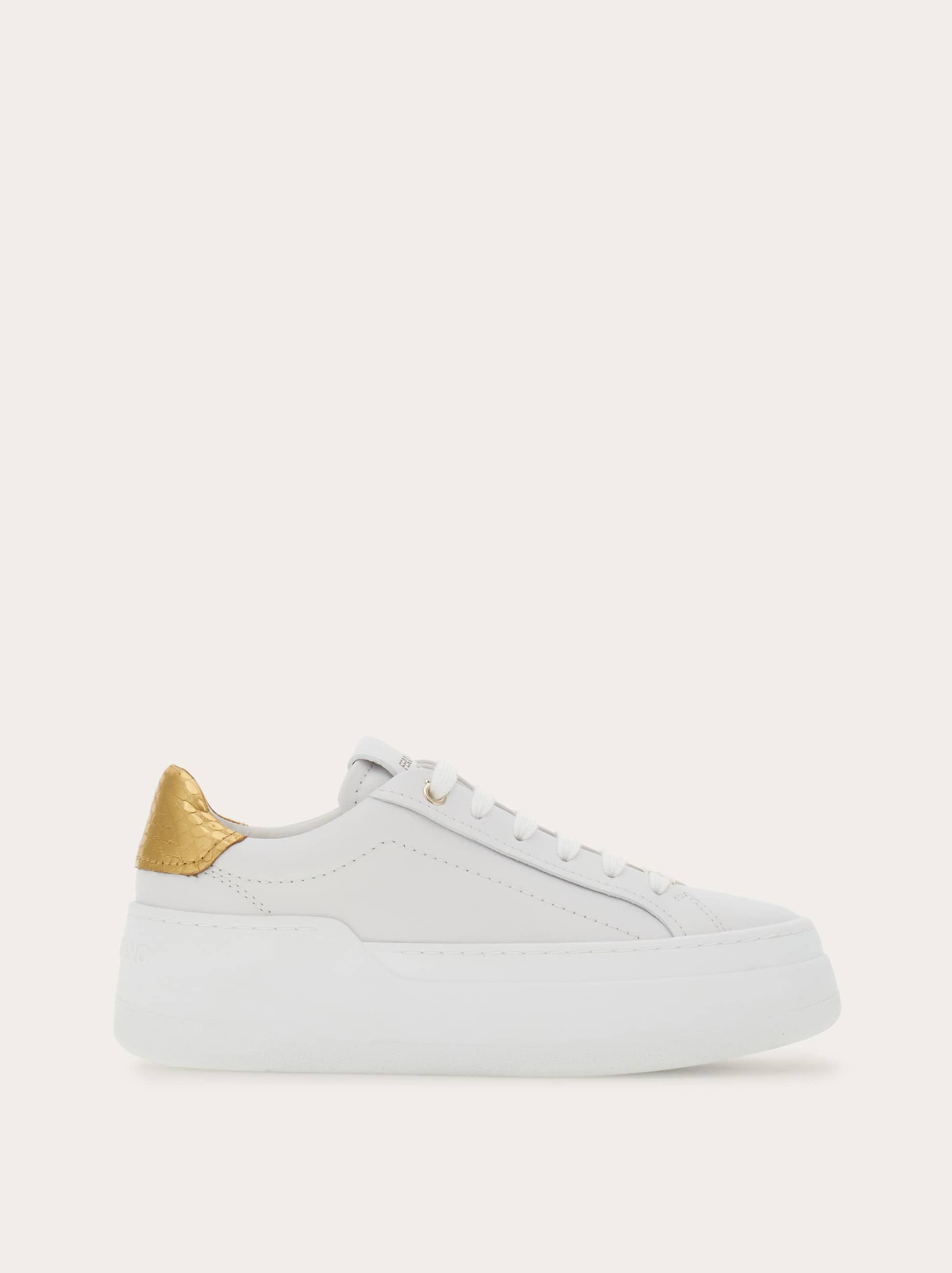 Ferragamo Leather Sneakers With Contrasting Heel Tab In White