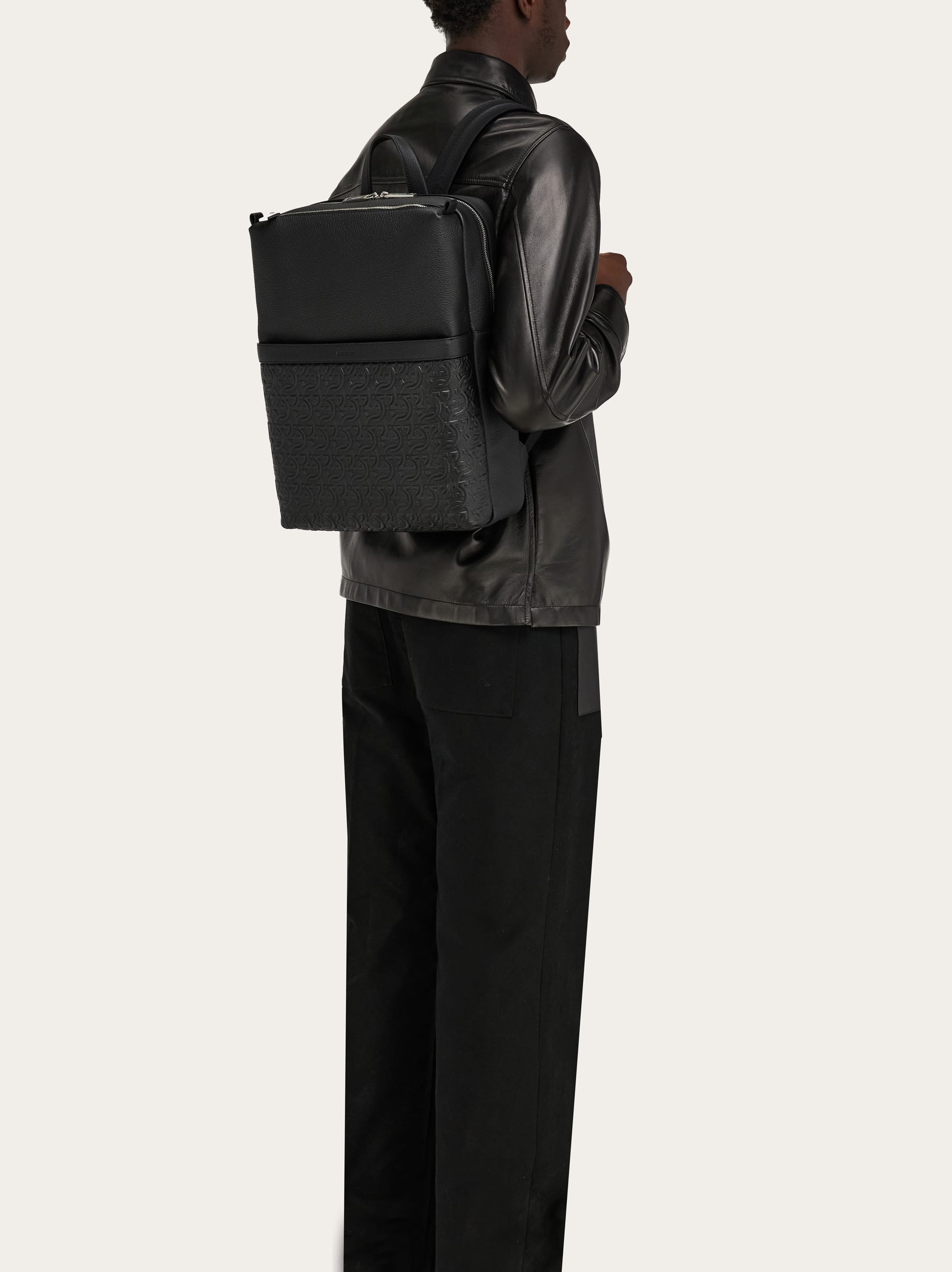 Ferragamo Gancini-debossed Leather Backpack In Black