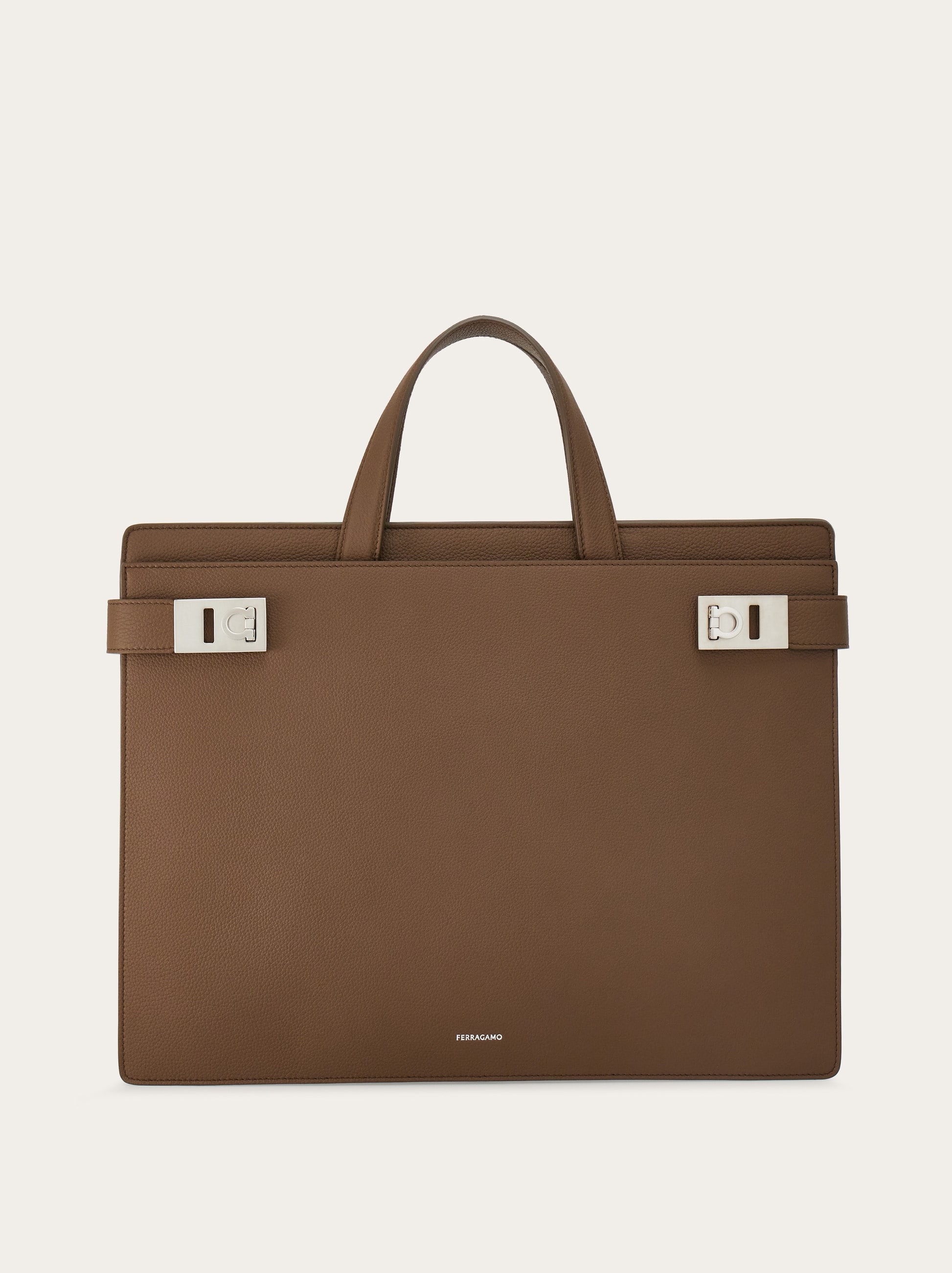 Ferragamo Uomo Borsa business con fibbie Gancini Beige