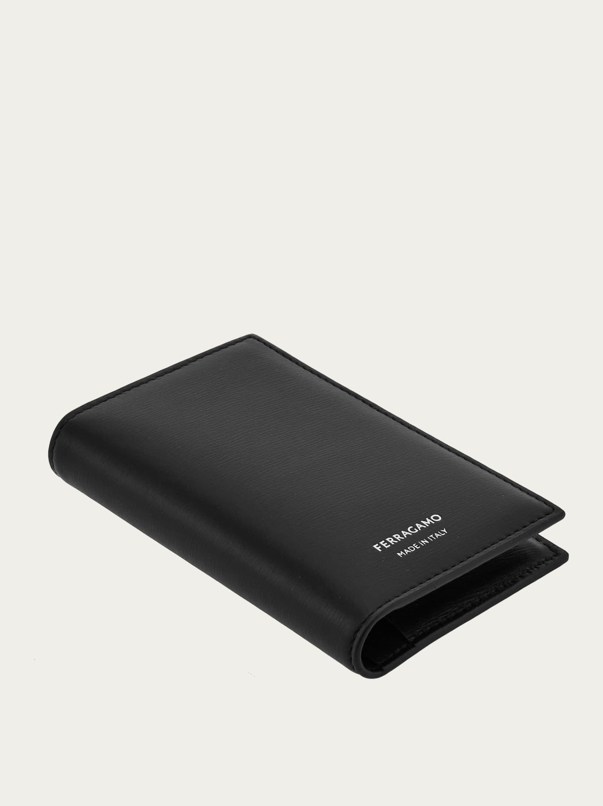 Ferragamo Calfskin Leather Money Clip Card Holder In Black