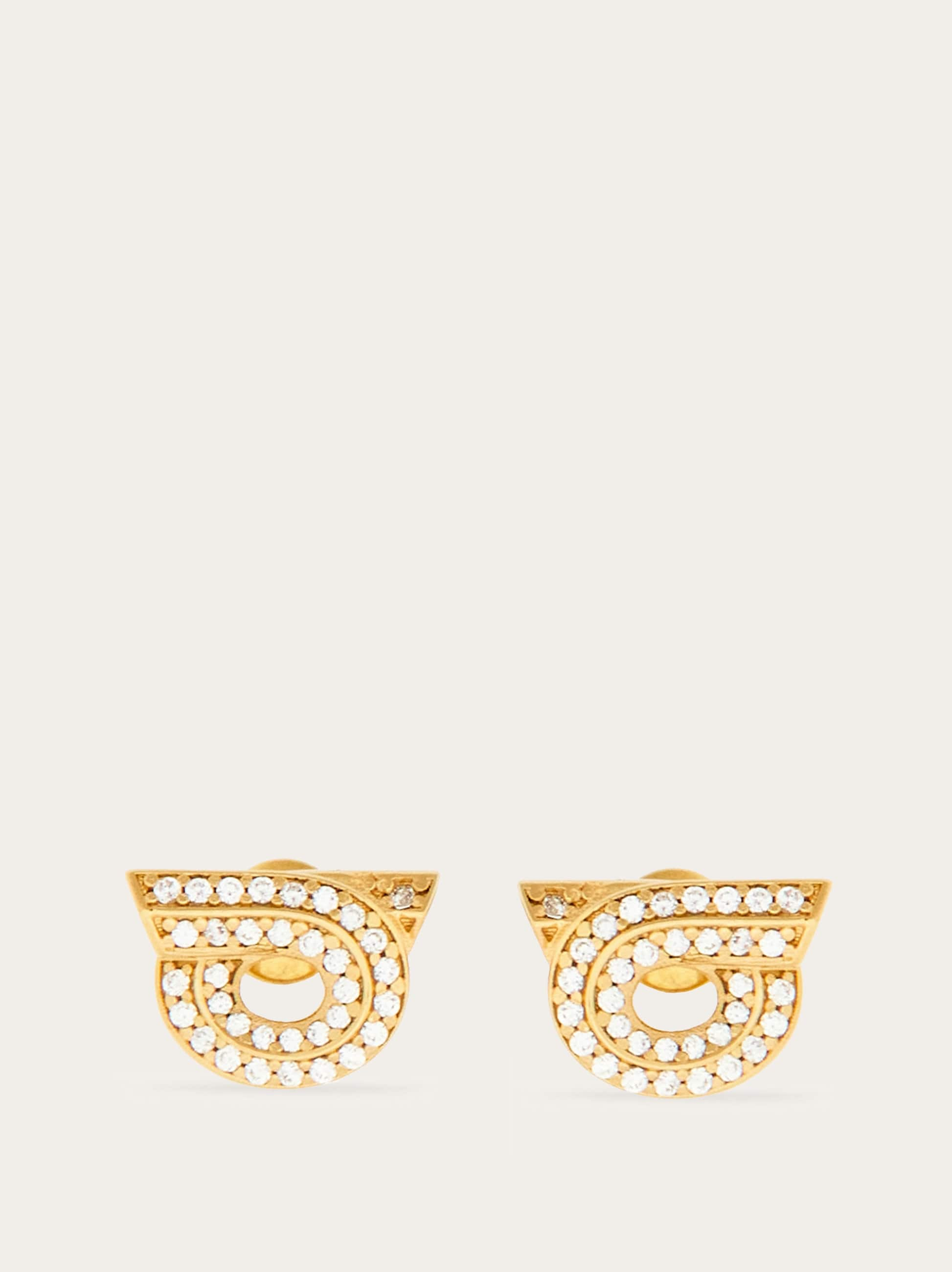 Ferragamo Gancini Earrings With Rhinestones - Size 18 In Gold