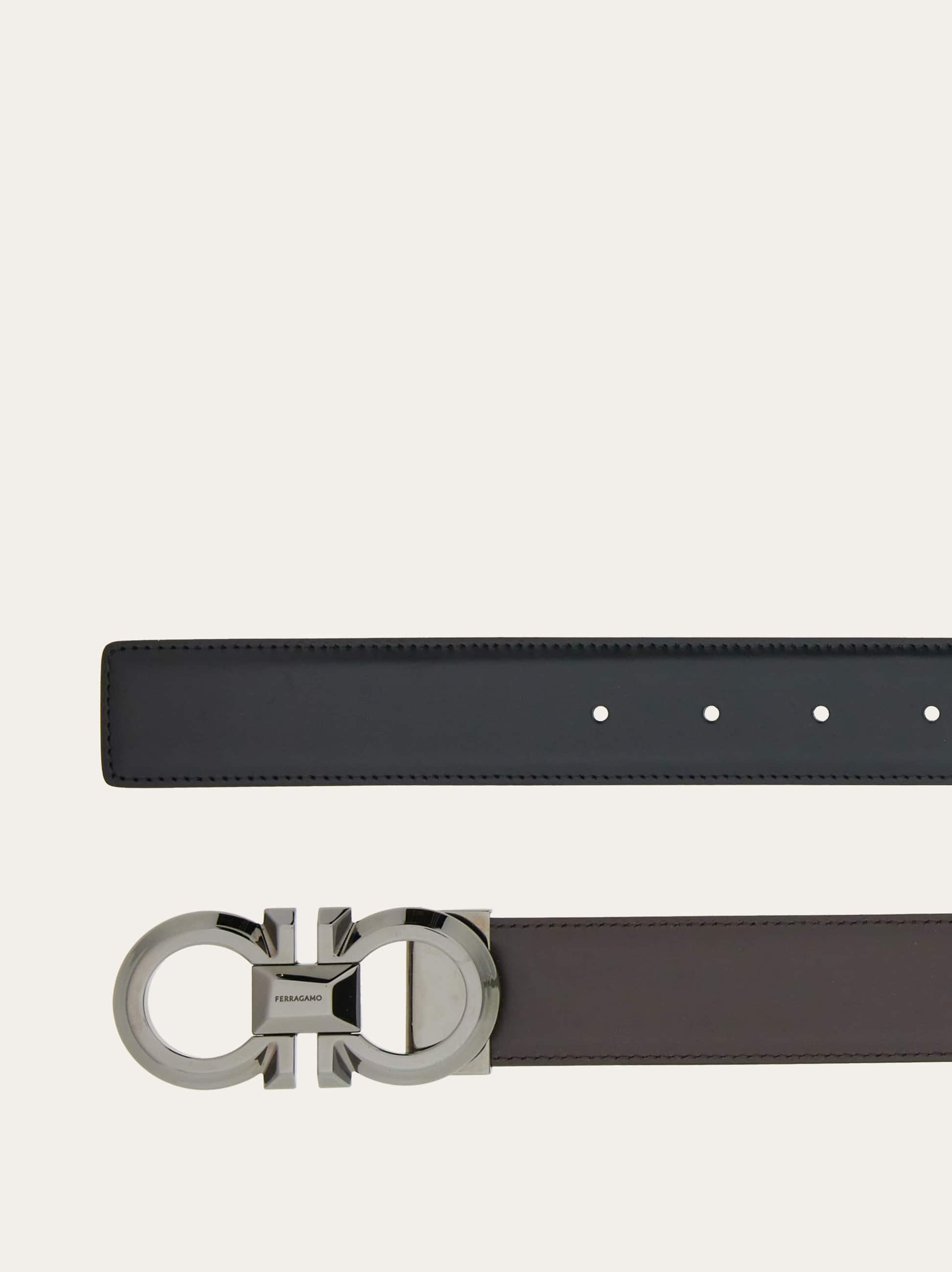 Ferragamo Reversible And Adjustable Gancini Belt In Black