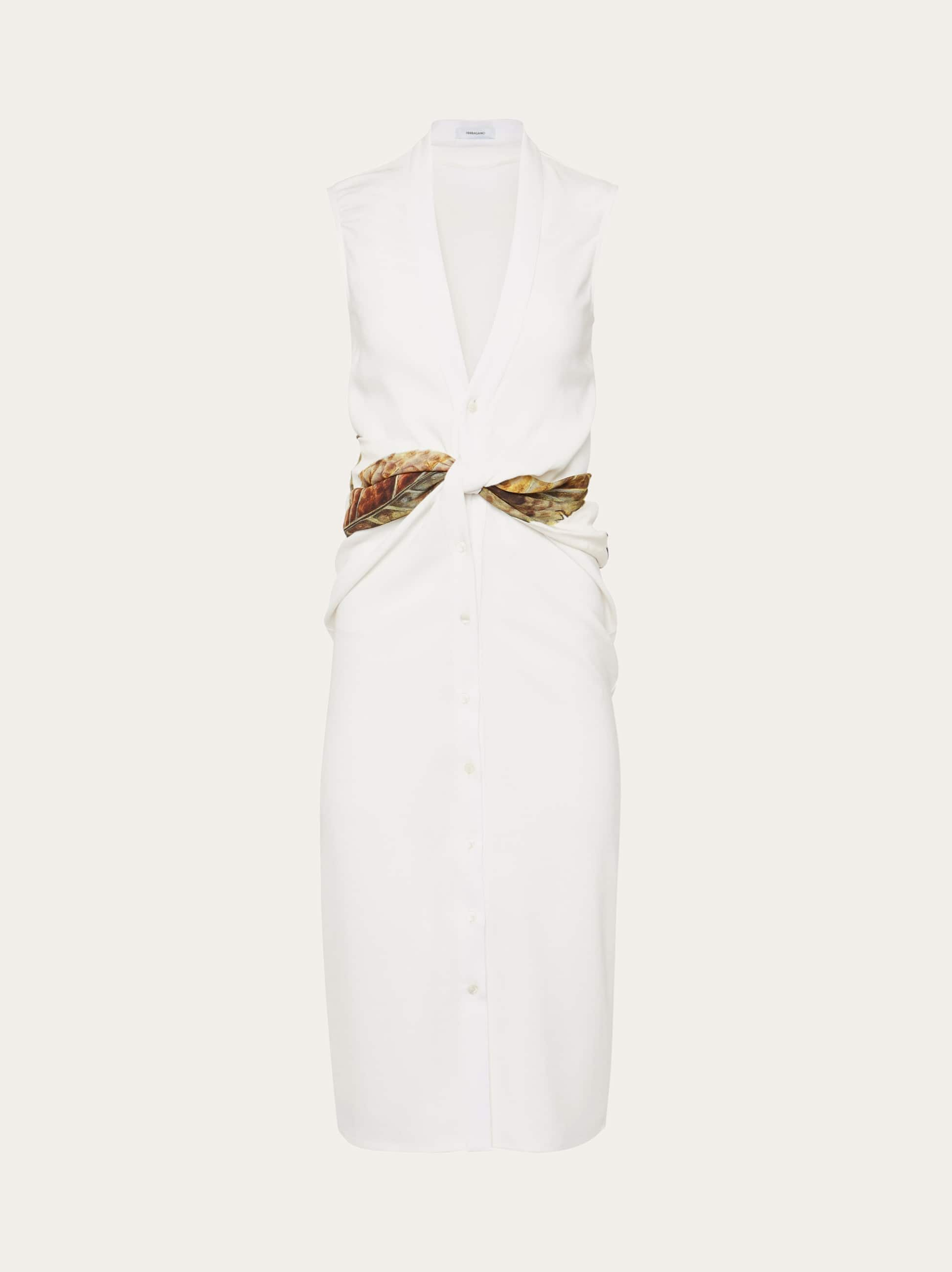 Ferragamo Twisted-belt Midi Dress In White