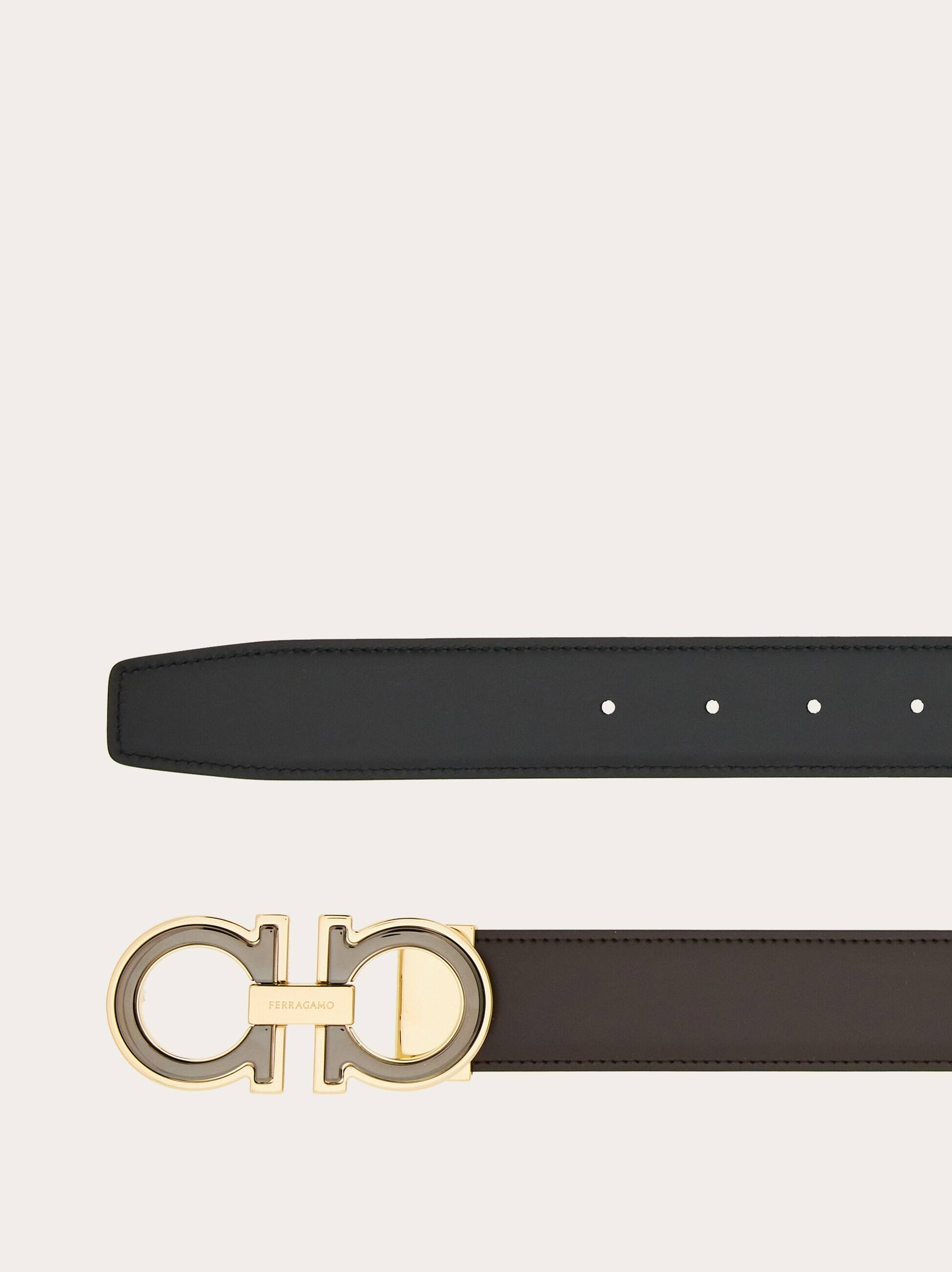 Ferragamo Reversible And Adjustable Gancini Belt In Black