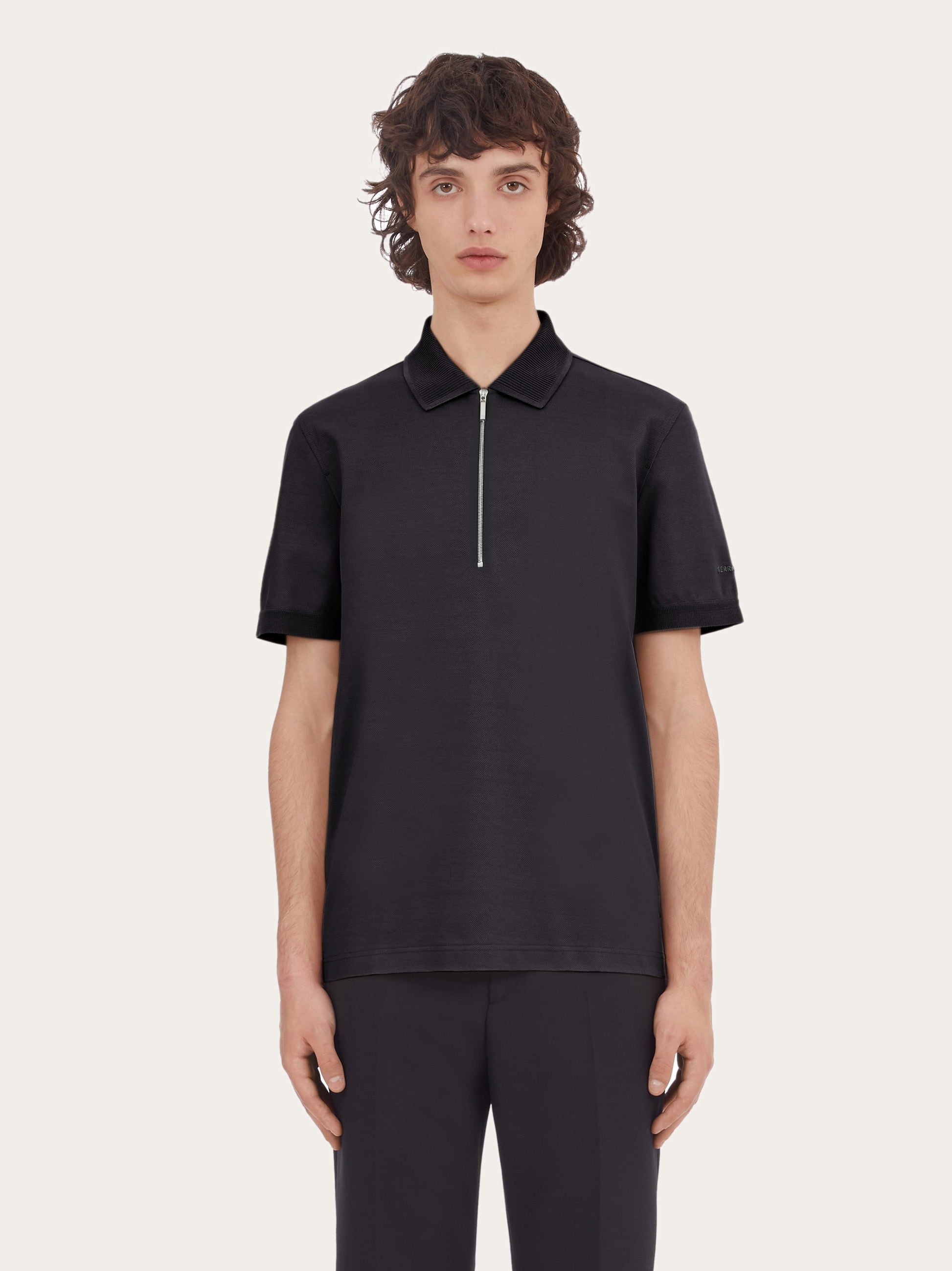  Ferragamo Herren Polohemd Mit Reißverschluss Schwarz 