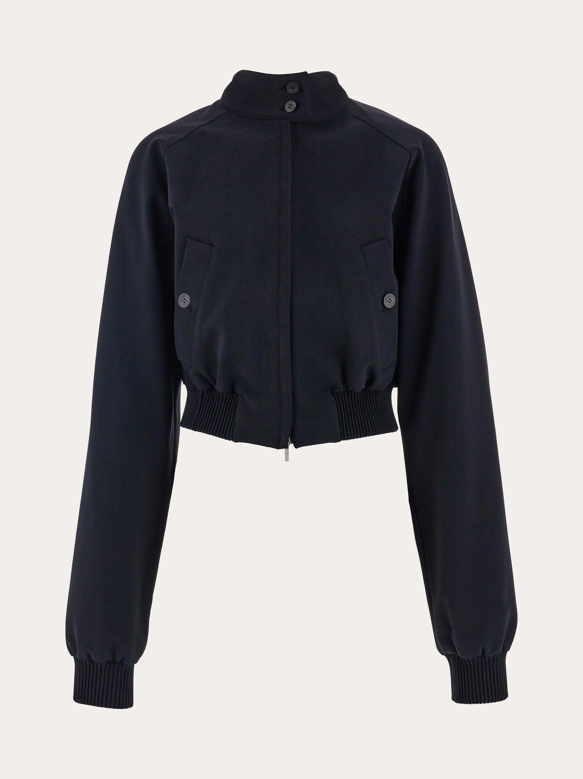 Ferragamo Cropped Zipped Bomber Jacket In Black
