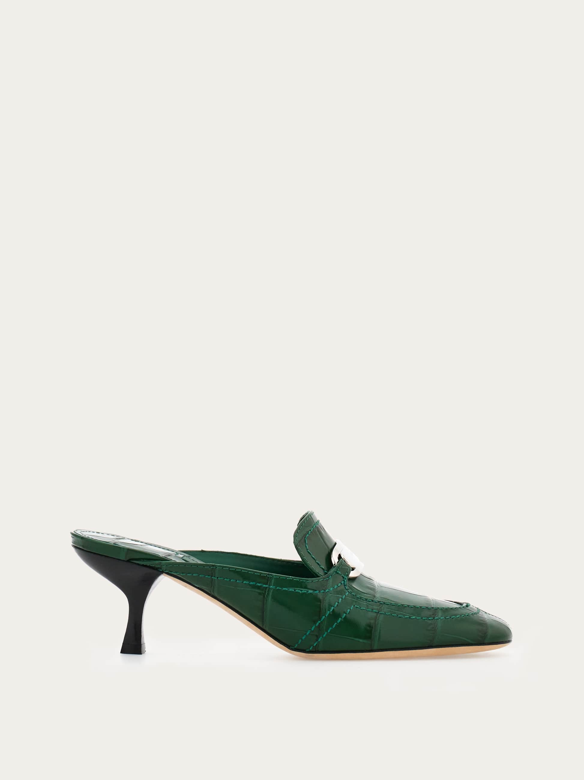 Ferragamo Eloyde 55 Croc-embossed Leather Mules In Green