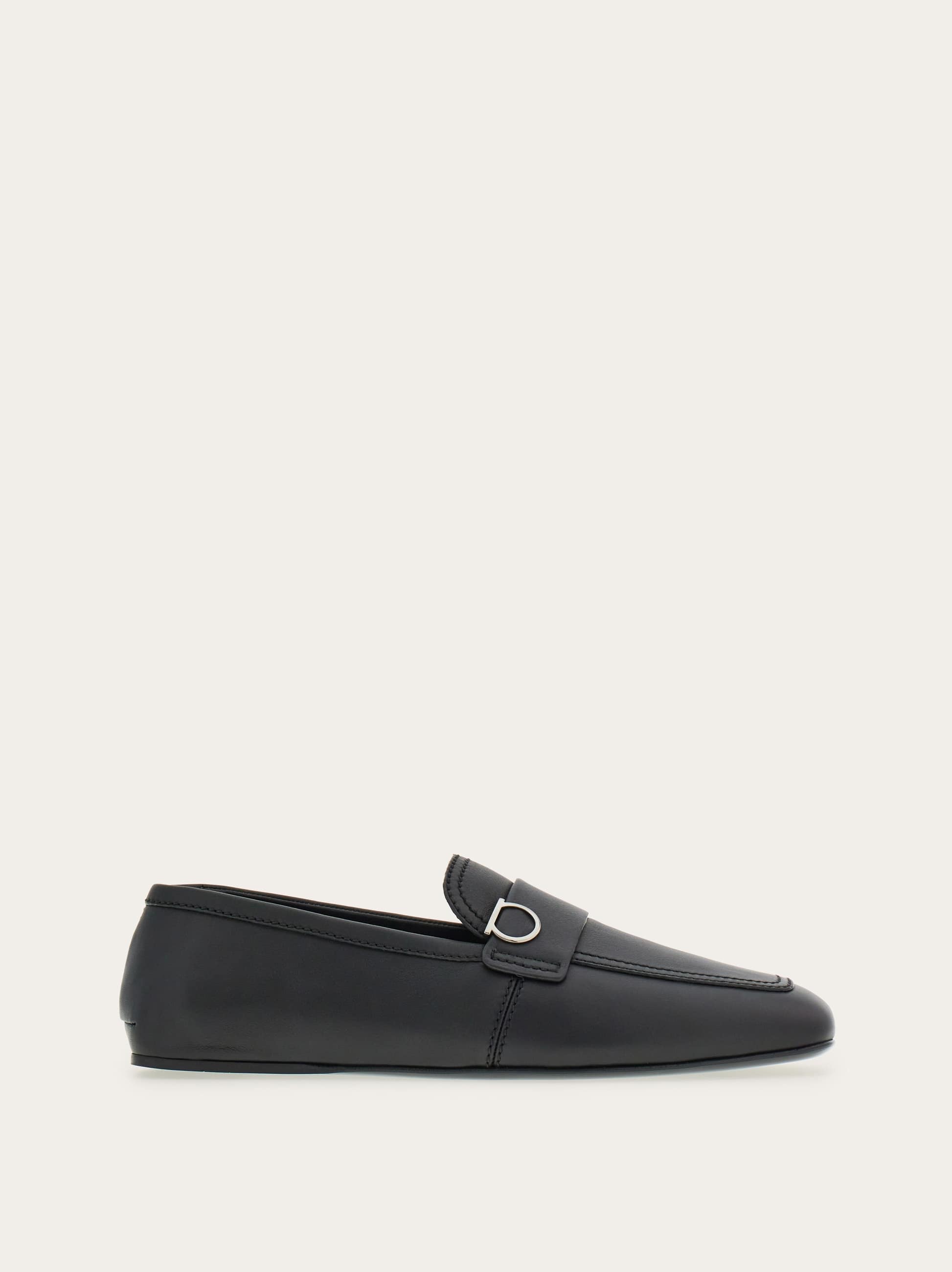 Ferragamo Leather Debros Loafers Metal Buckle In Black